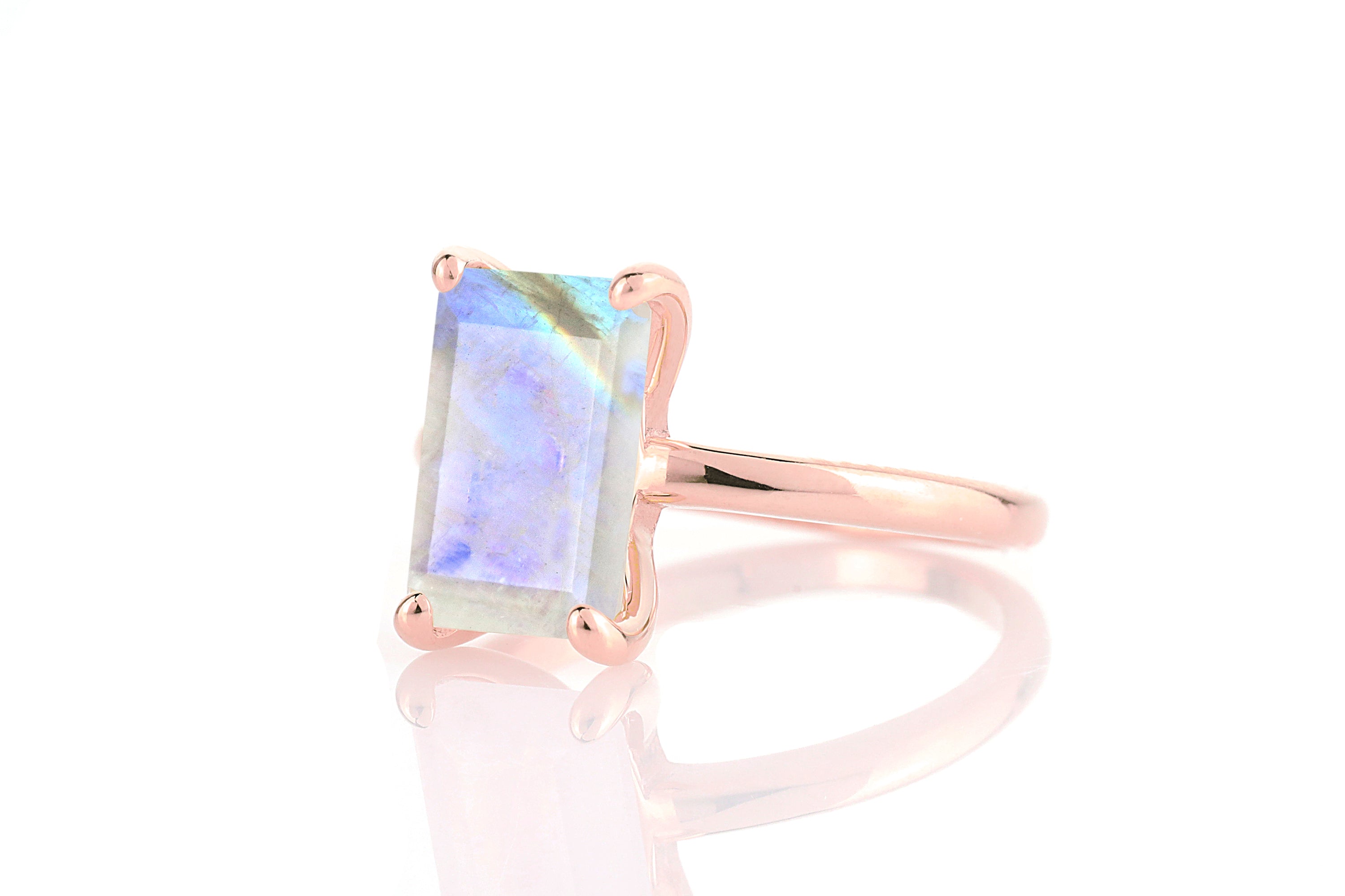Cocktail 14K Gold Ring with Moonstone Gemstone Rings Anemone Unique
