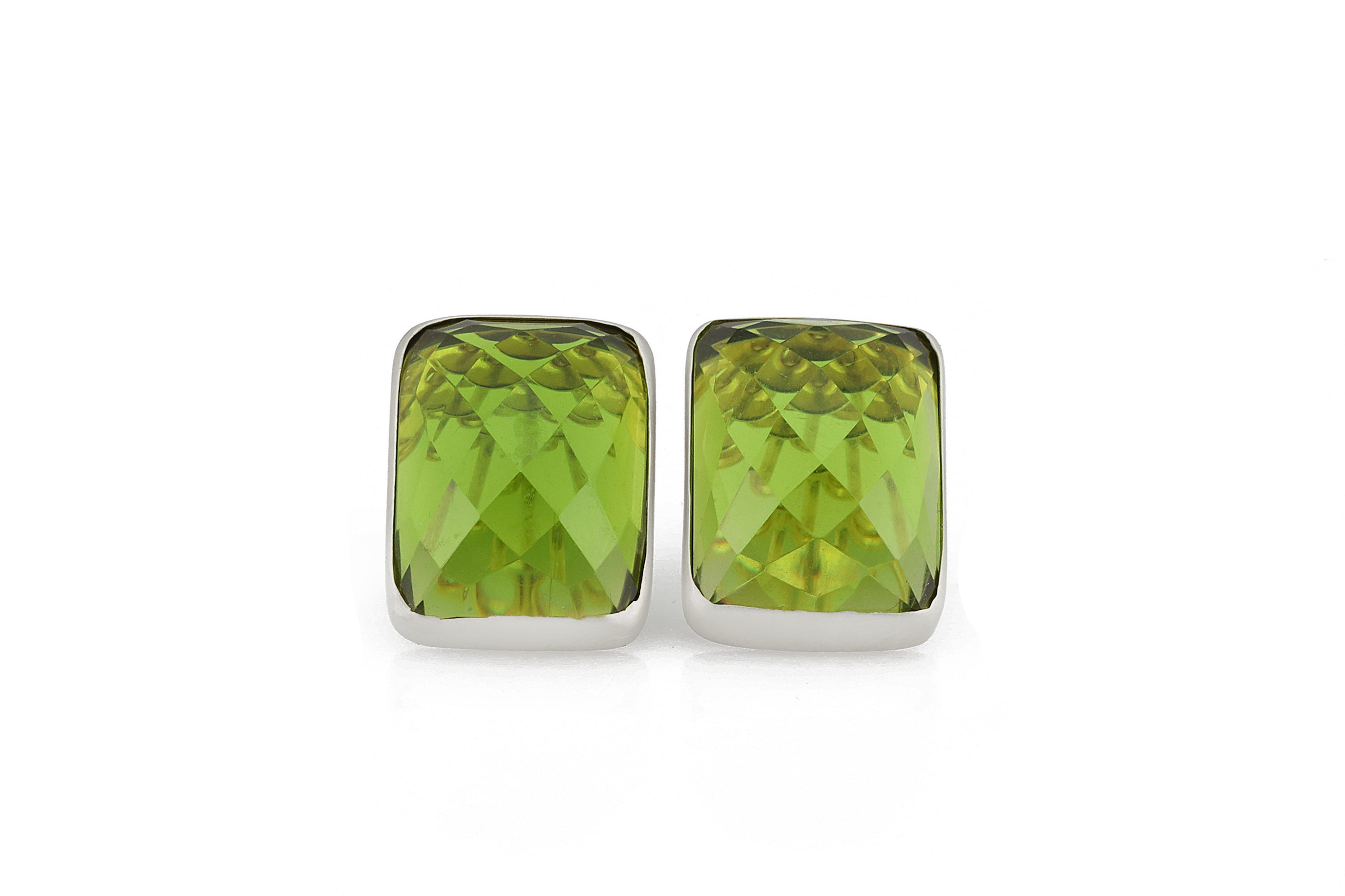 Rectangle Peridot Bezel Gold Stud Earrings Earrings Anemone Limited