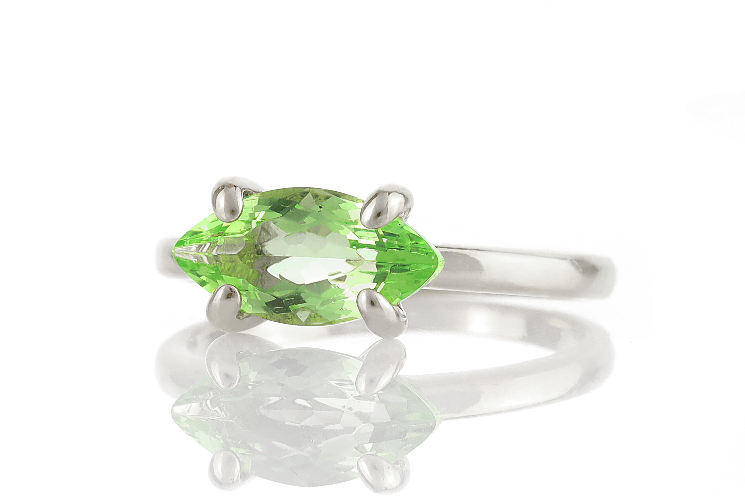 Gold Green Tourmaline Marquise Solitaire Ring Rings Anemone Unique