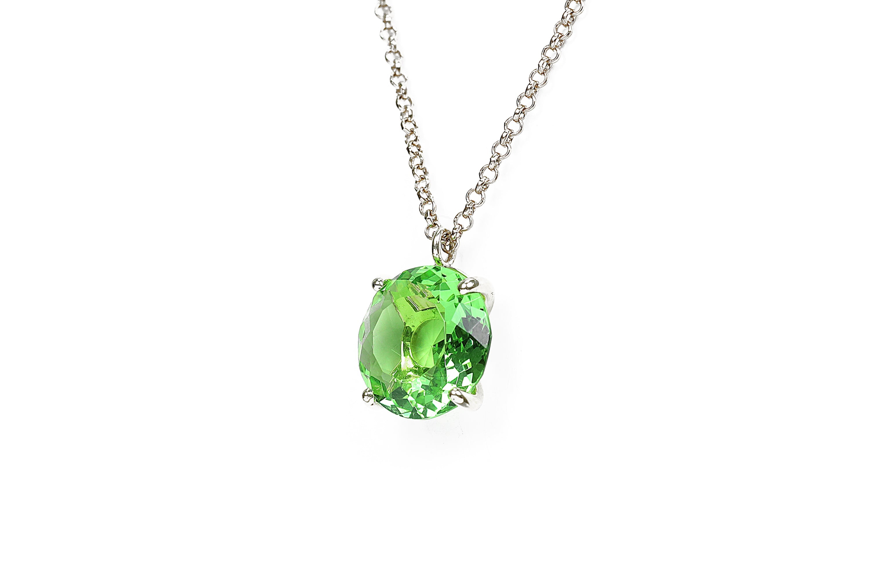 Round Cut Green Tourmaline Pendant Gold Necklace necklaces Anemone Jewelry