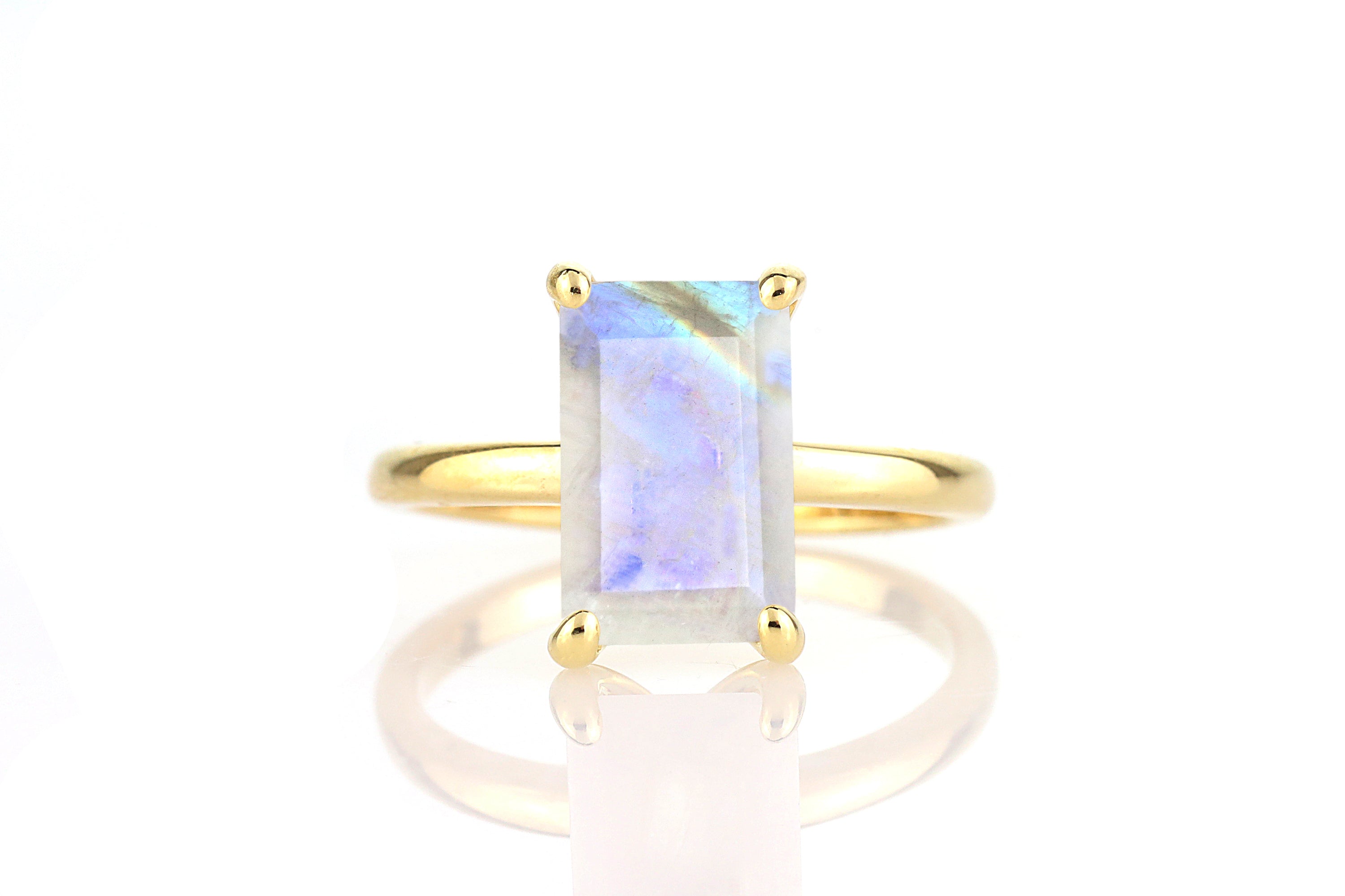 Sterling Silver Rectangle Moonstone Ring Rings Anemone Unique