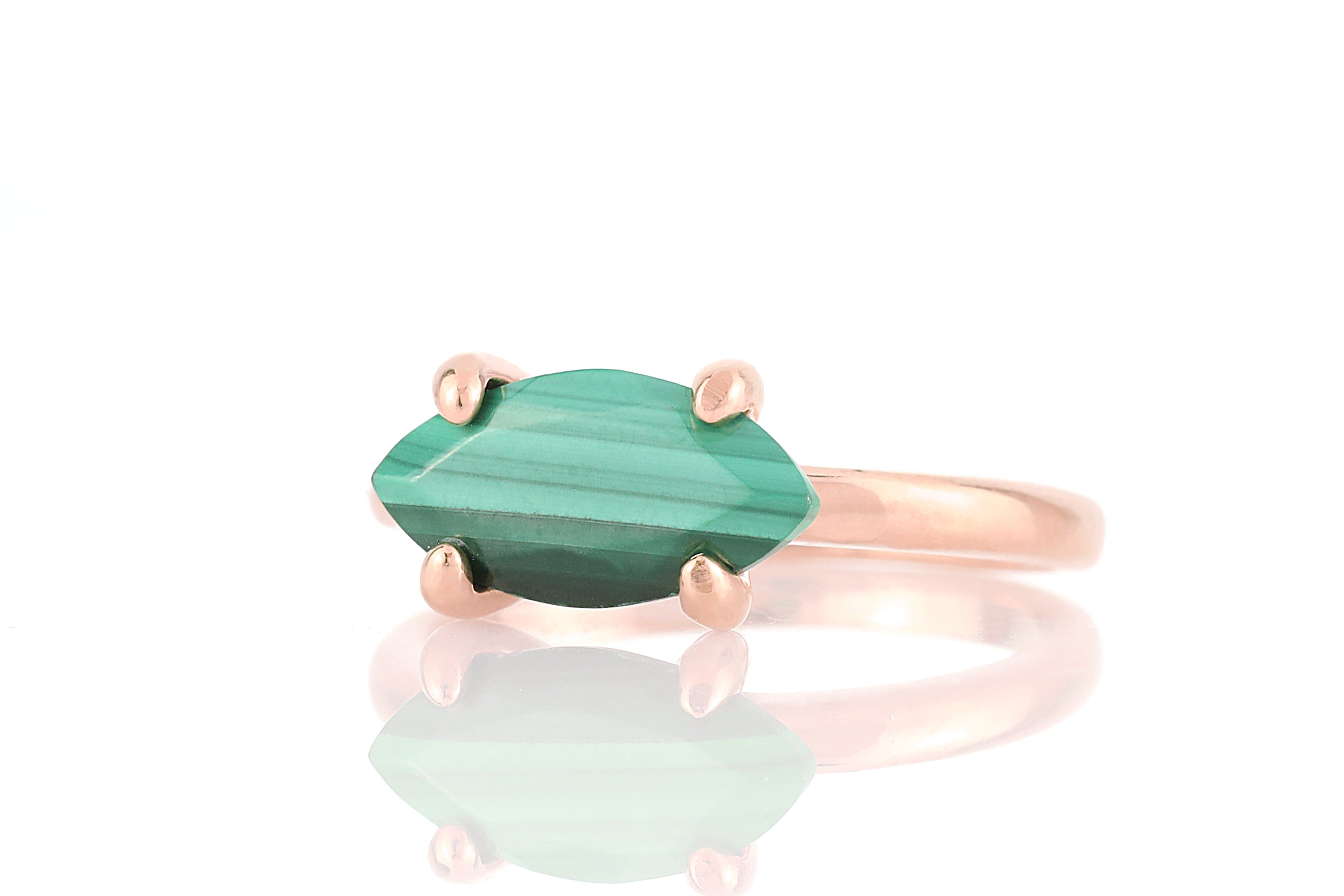 Horizontal Marquise Malachite Gold Filled Ring Rings Anemone Unique