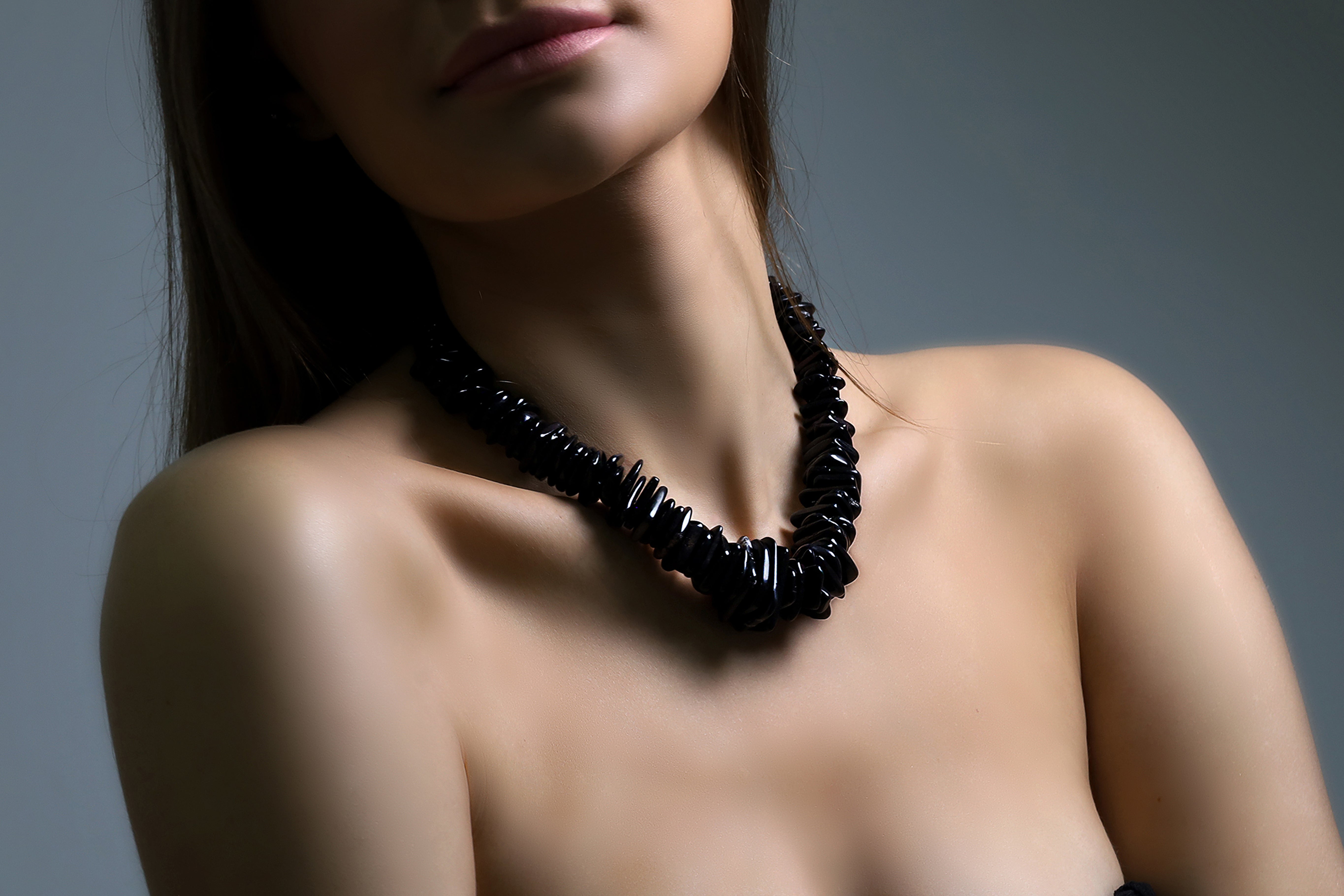 Black Onyx Slices Statement Extra Large Gemstone Necklace necklaces Anemone Jewelry