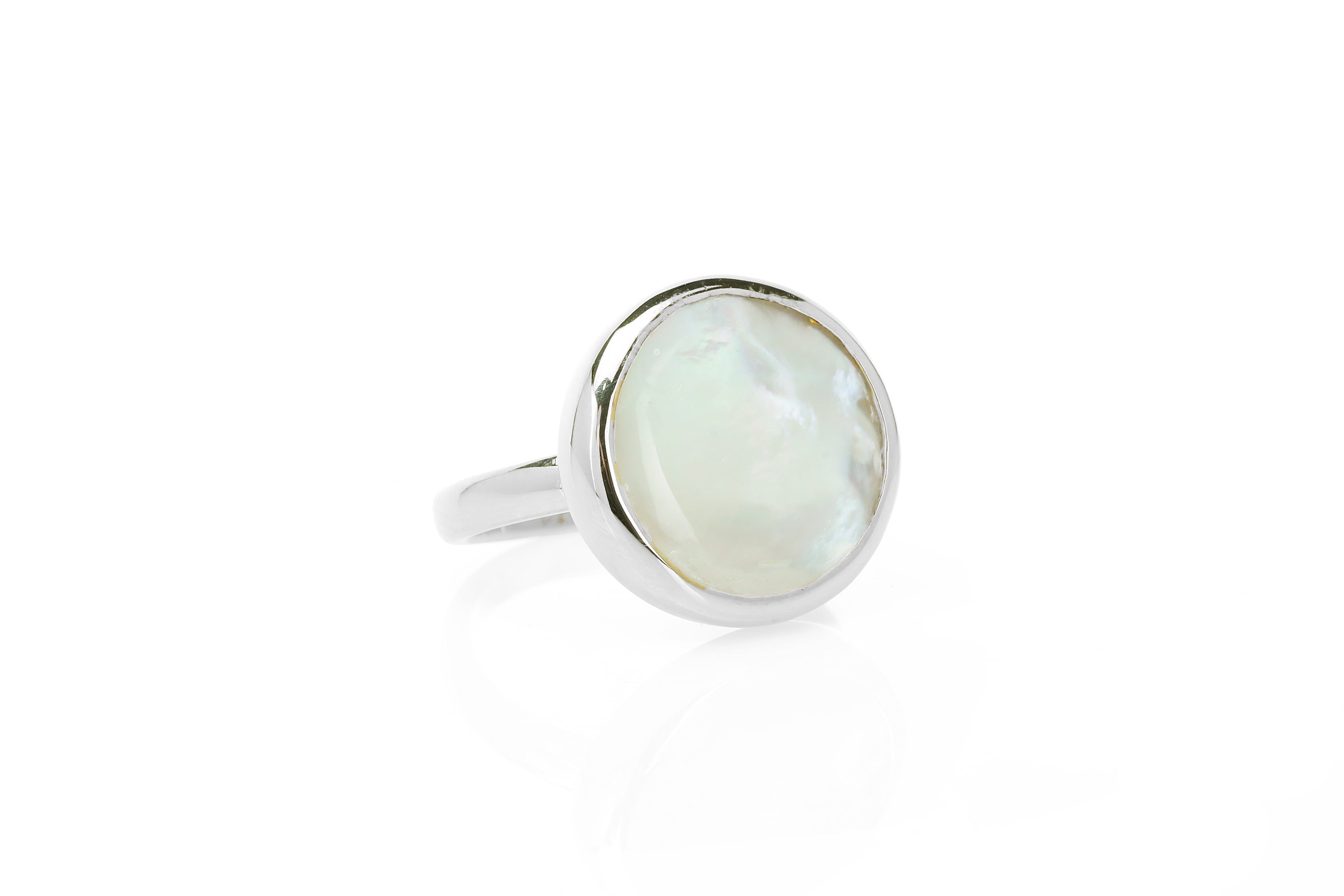 Mother of Pearl Bezel Set Gold Ring Rings Anemone Limited