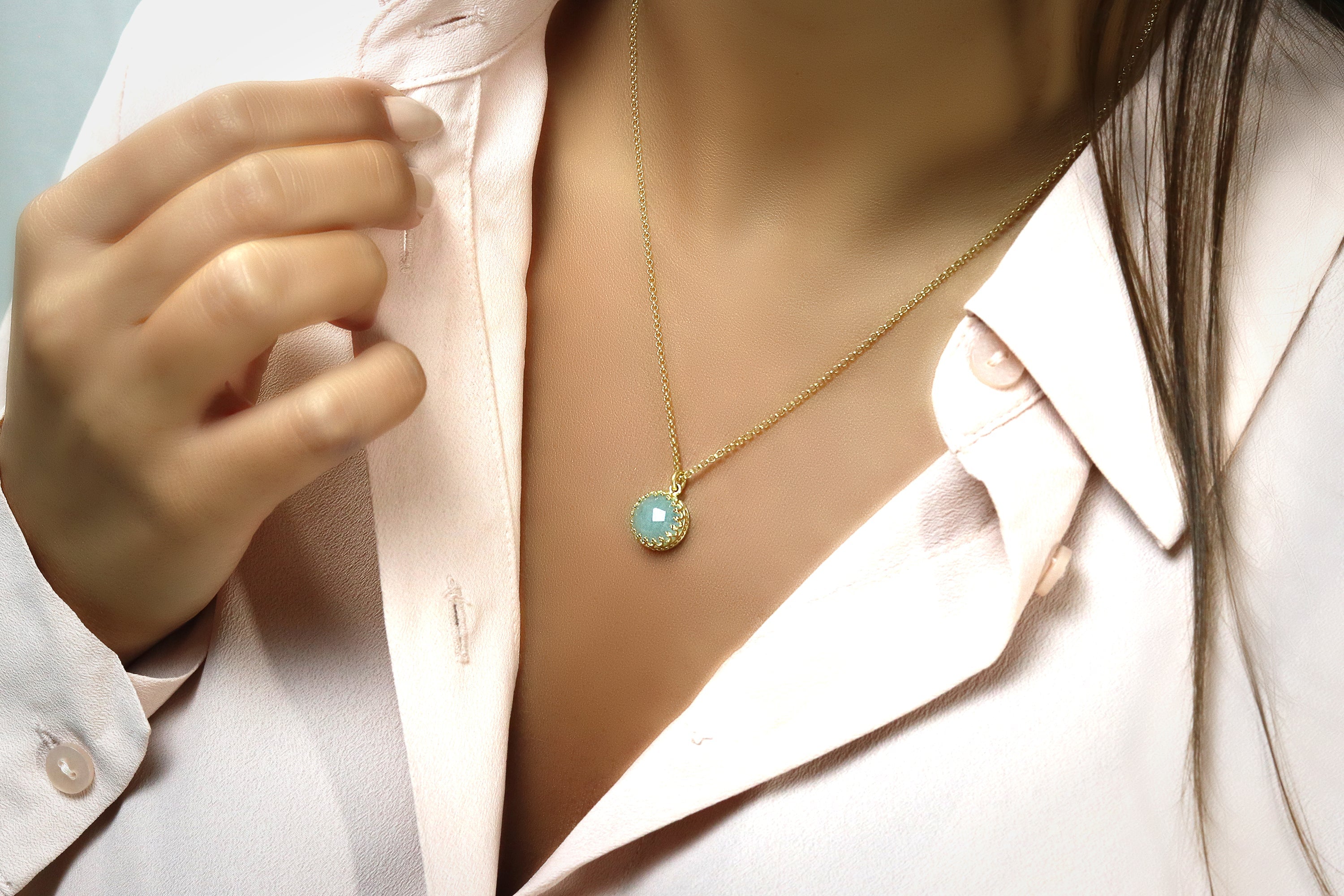 Aquamarine Necklace in 14k Gold necklaces Anemone Jewelry