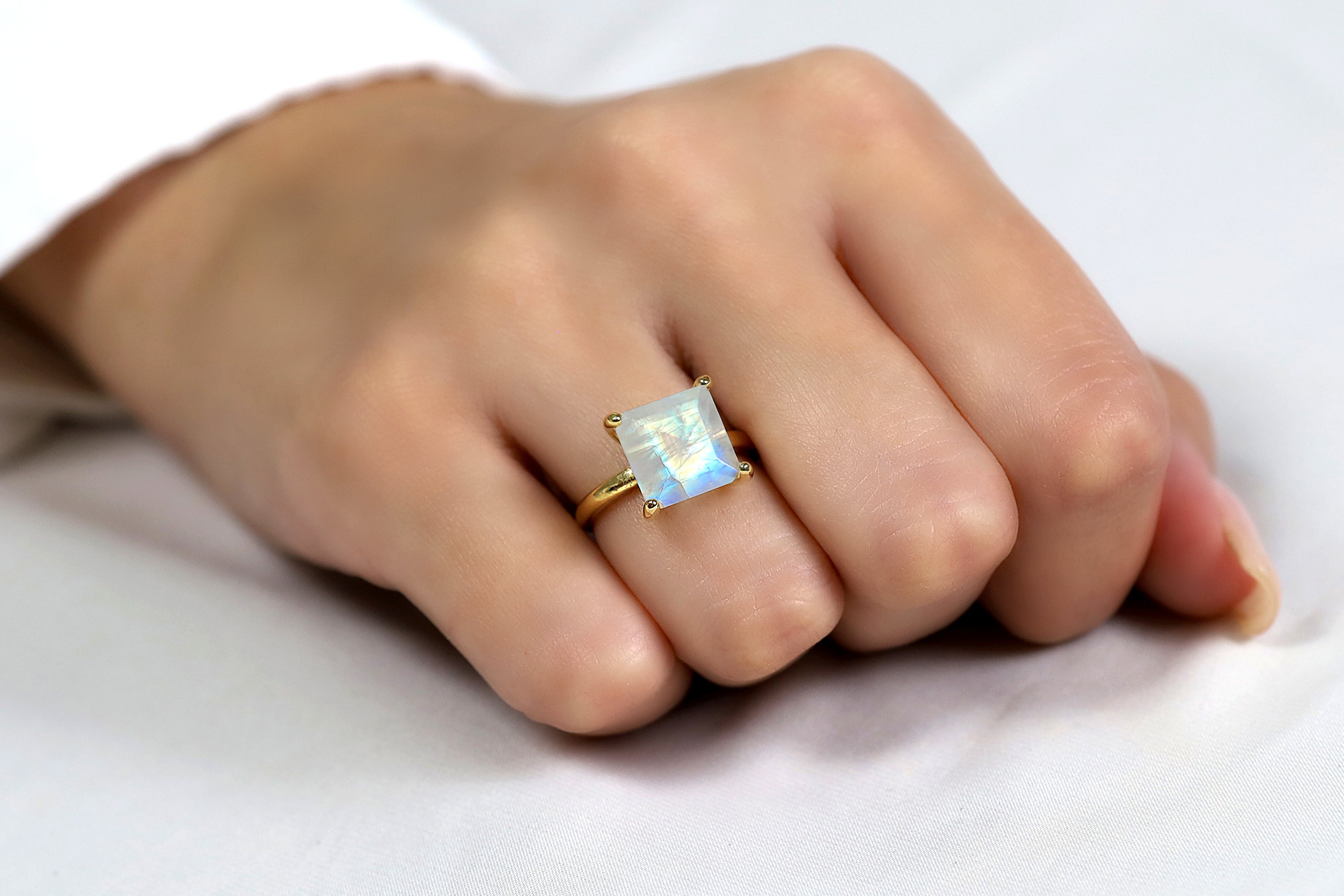 Simple 14K Rose Gold Ring with Moonstone Gemstone Rings Anemone Unique