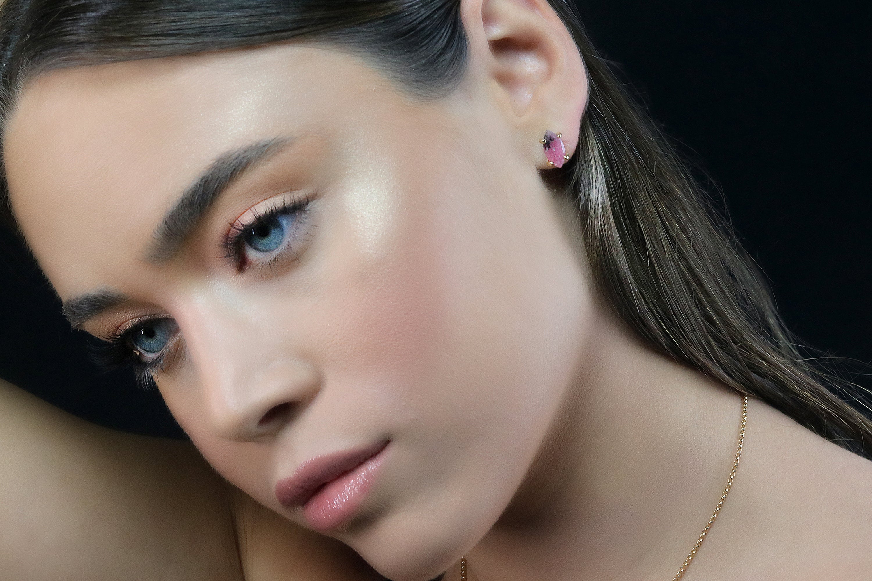 Rhodonite Stone Earrings in 14k Gold Earrings Anemone Unique