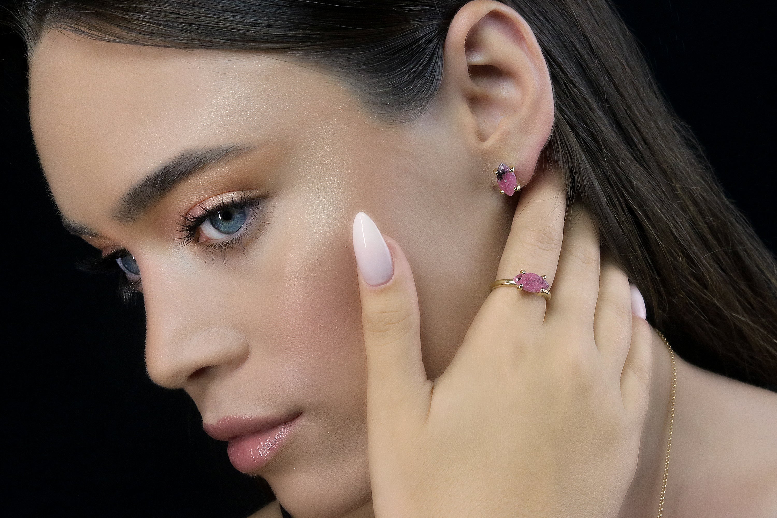 Rhodonite Stone Earrings in 14k Gold Earrings Anemone Unique