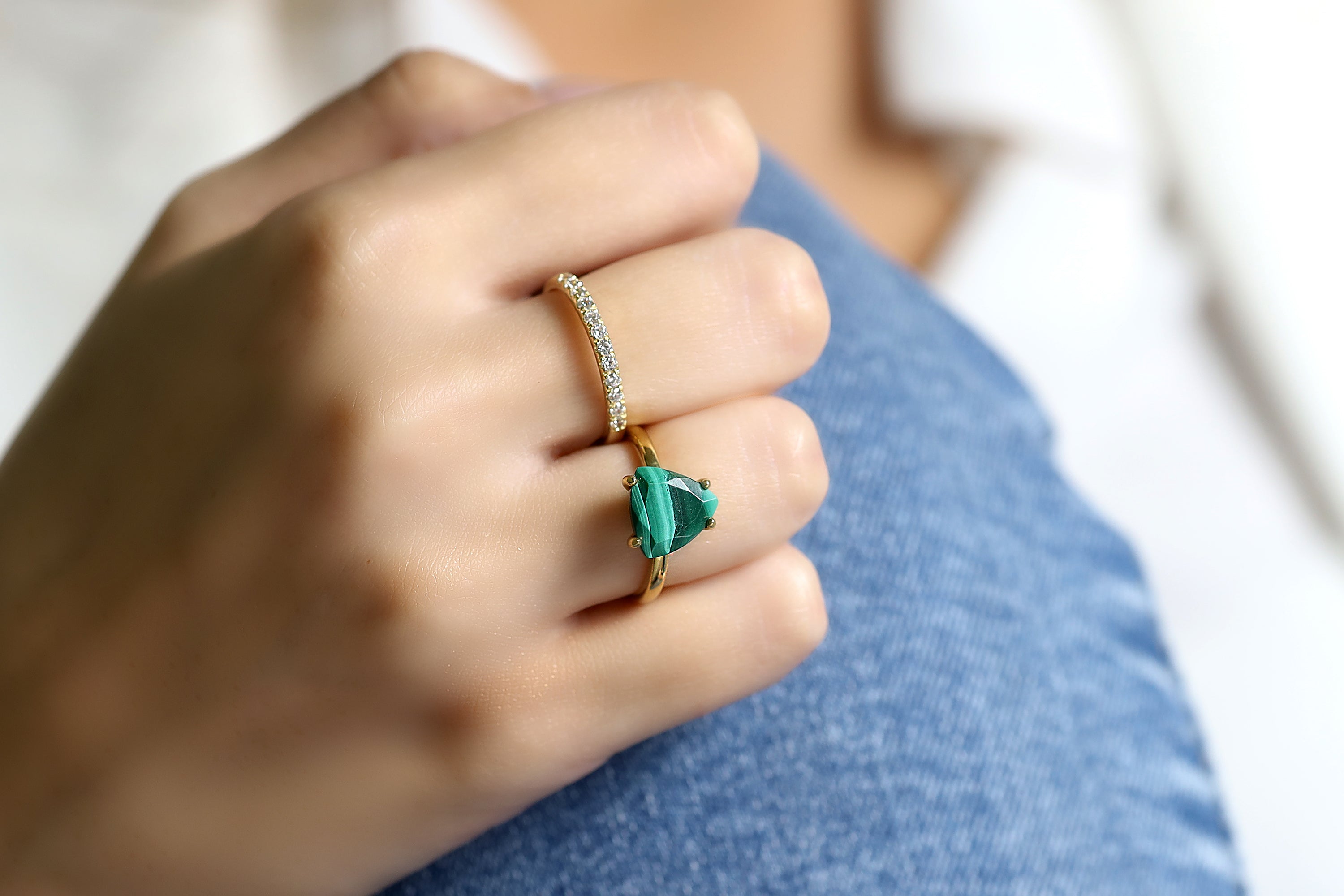 Trilliant Malachite Ring in Gold Filled Rings Anemone Unique