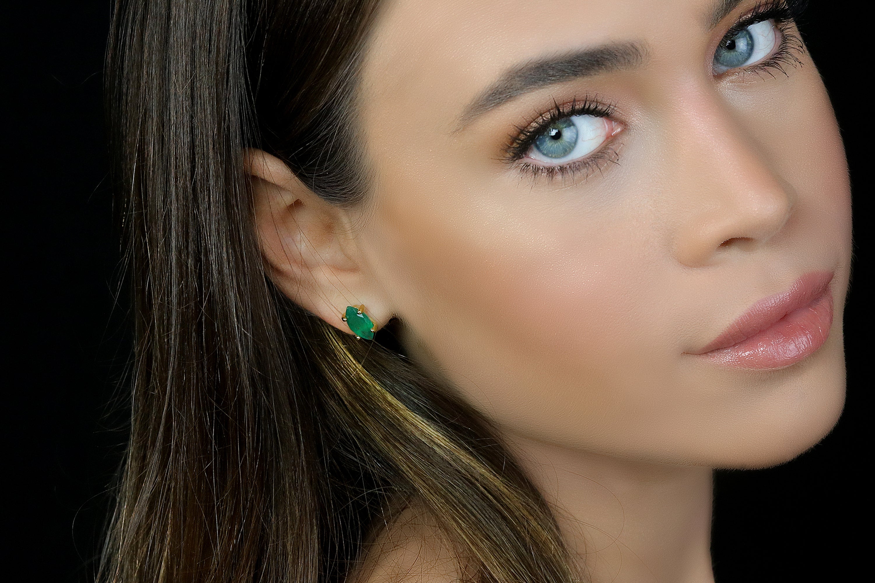 Green Onyx Gold Stud Earrings Earrings Anemone Unique