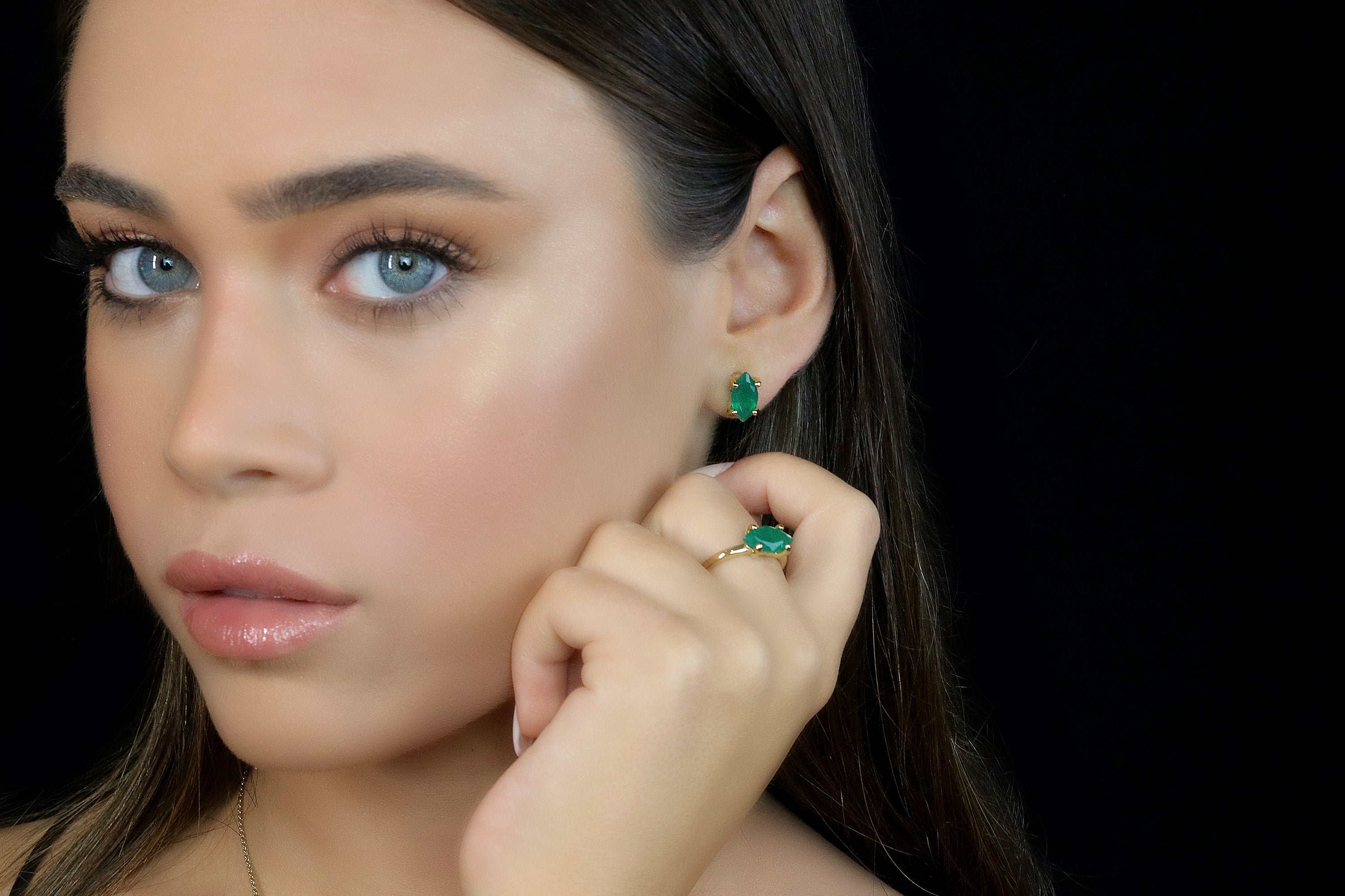 Green Onyx Gold Stud Earrings Earrings Anemone Unique