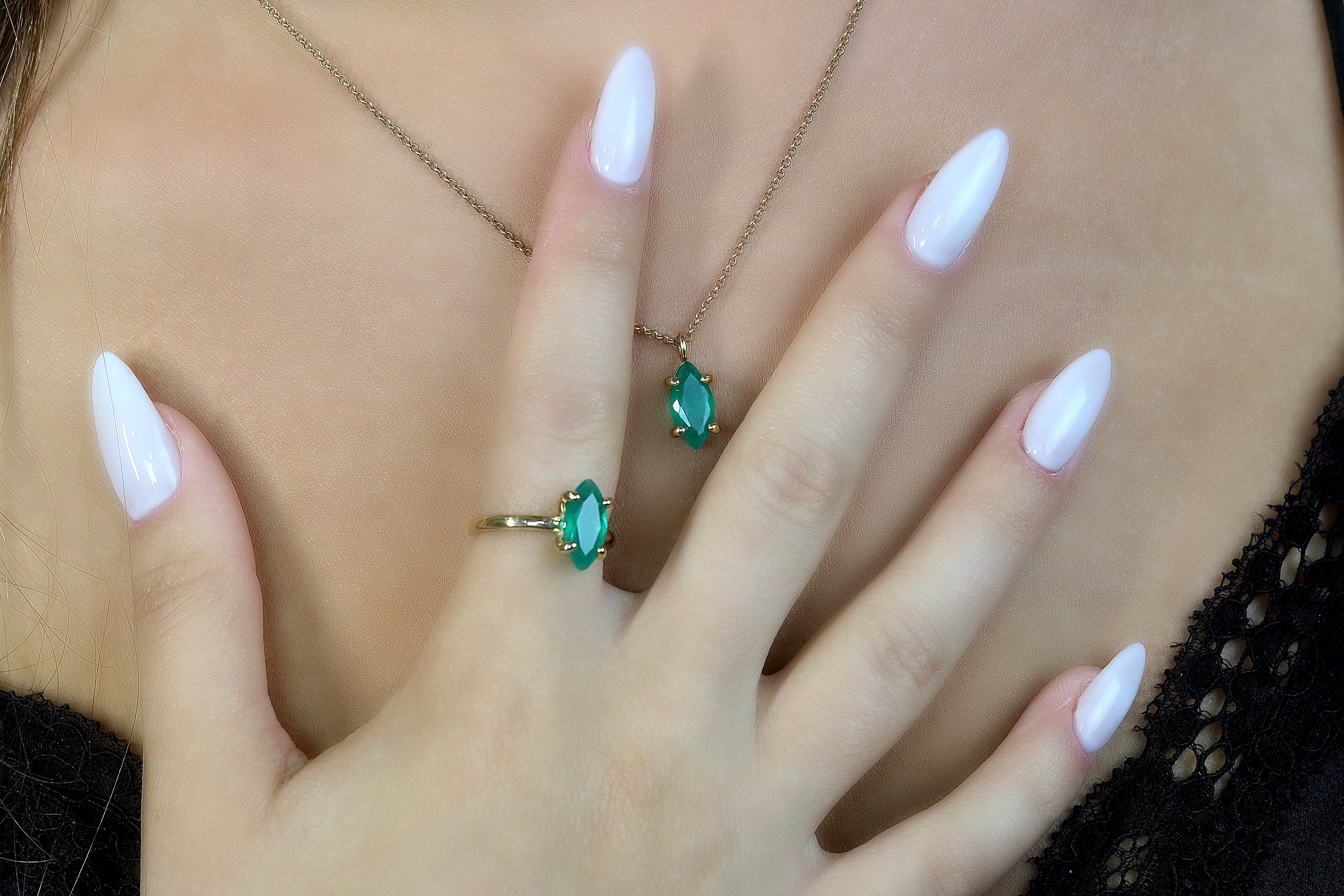 Marquise Green Onyx Gold Ring Rings Anemone Unique