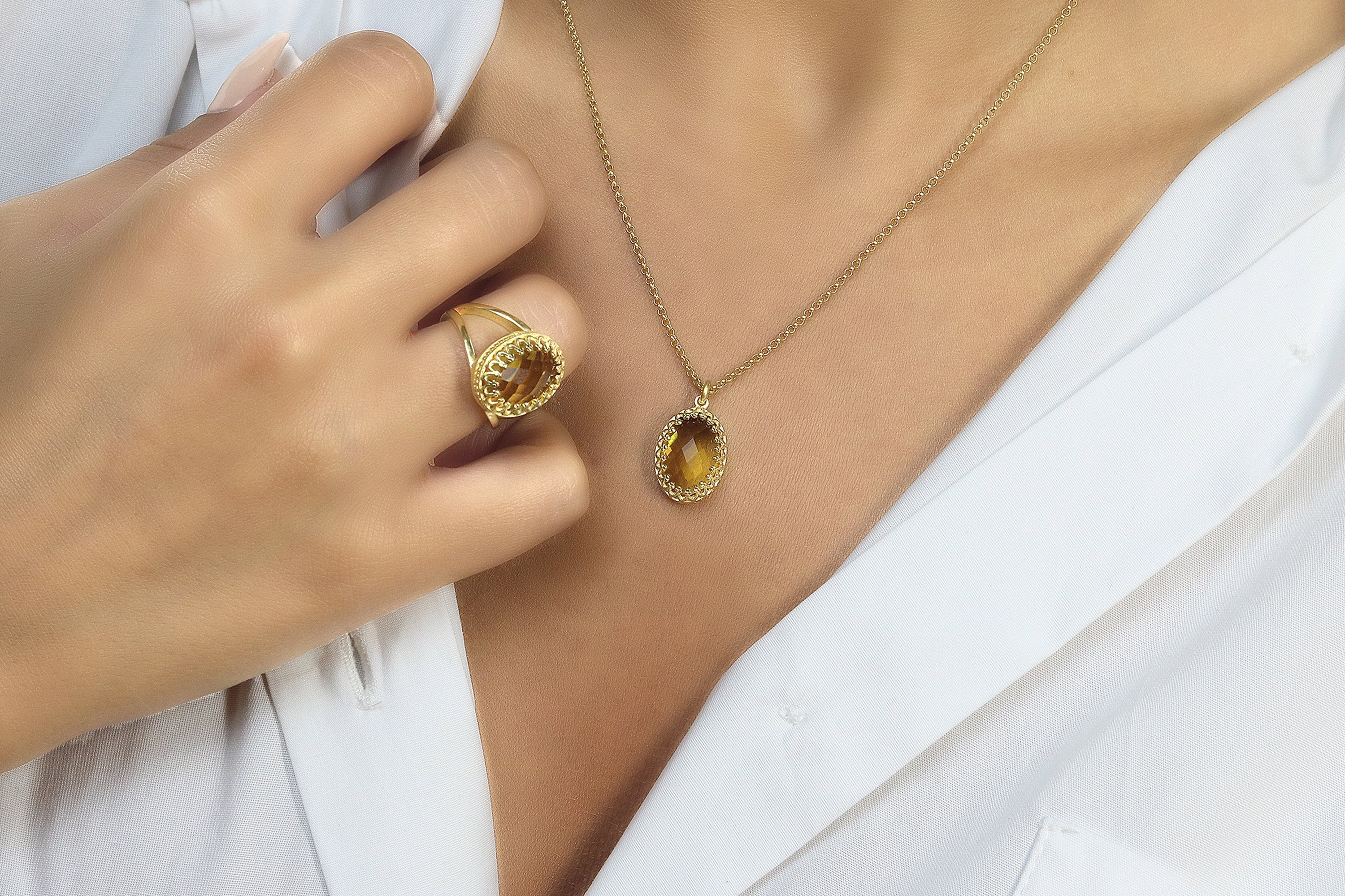 Vintage Style Citrine Victorian Gold Necklace necklaces Anemone Jewelry