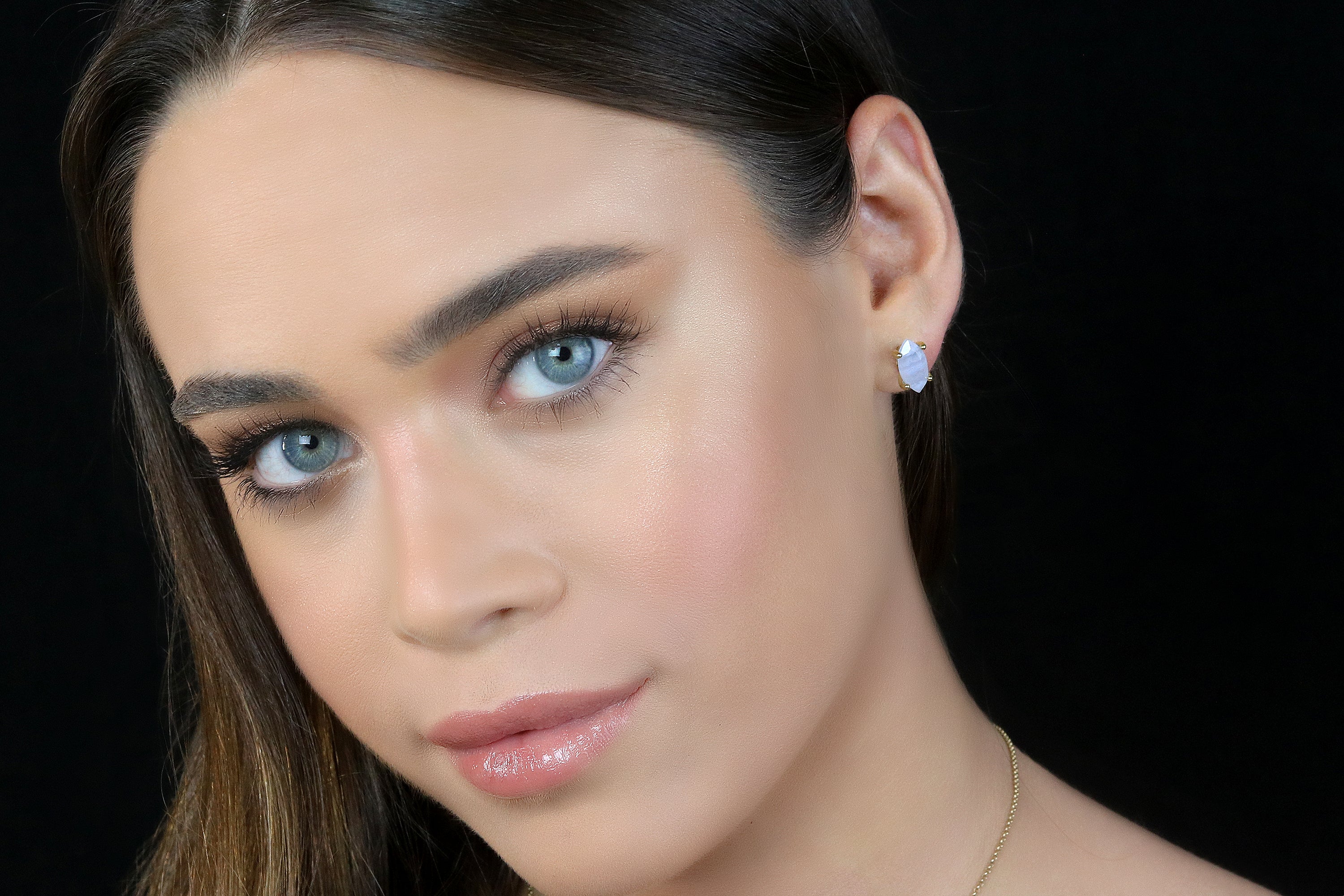 Blue Lace Agate Stud Gold Earrings Earrings Anemone Unique