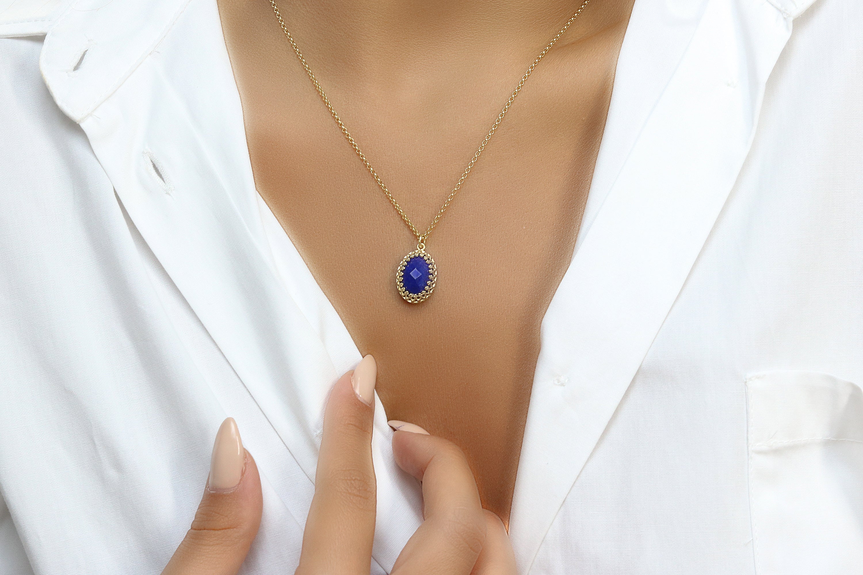 Dainty Oval Lapis Lazuli Pendant Necklace necklaces Anemone Jewelry
