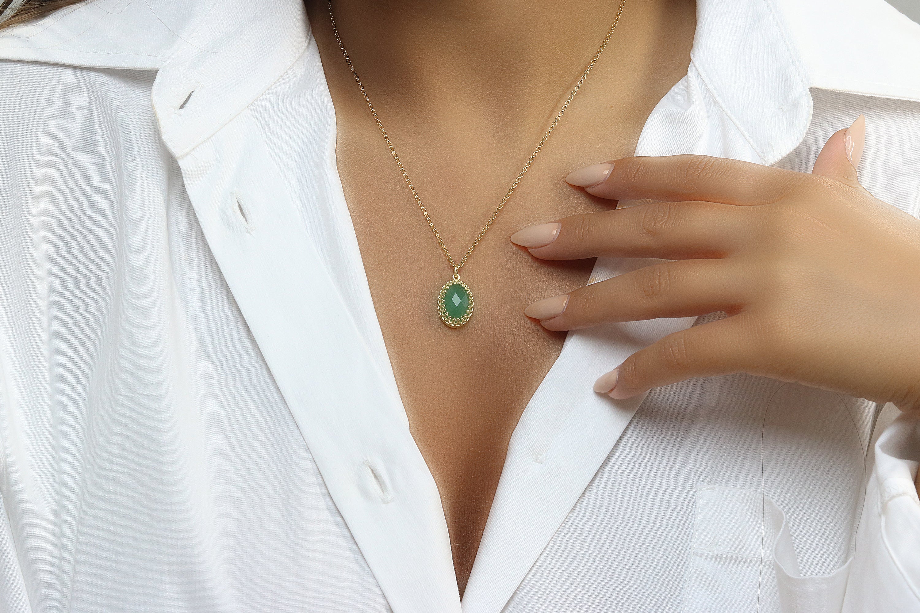 Dainty Oval Aventurine Necklace in Sterling Silver necklaces Anemone Jewelry