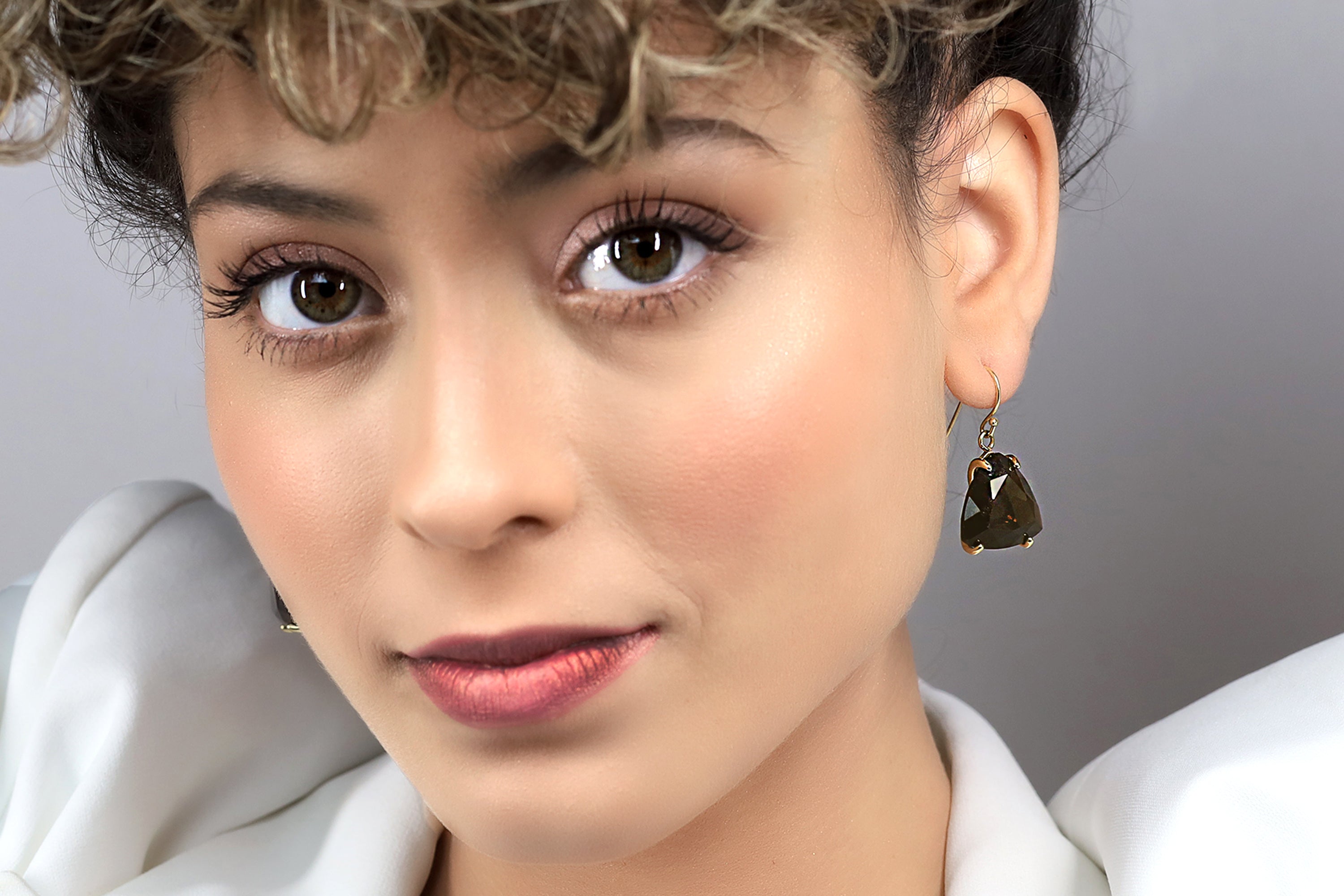 Smoky Quartz Gold Triangle Earrings Earrings Anemone Jewelry