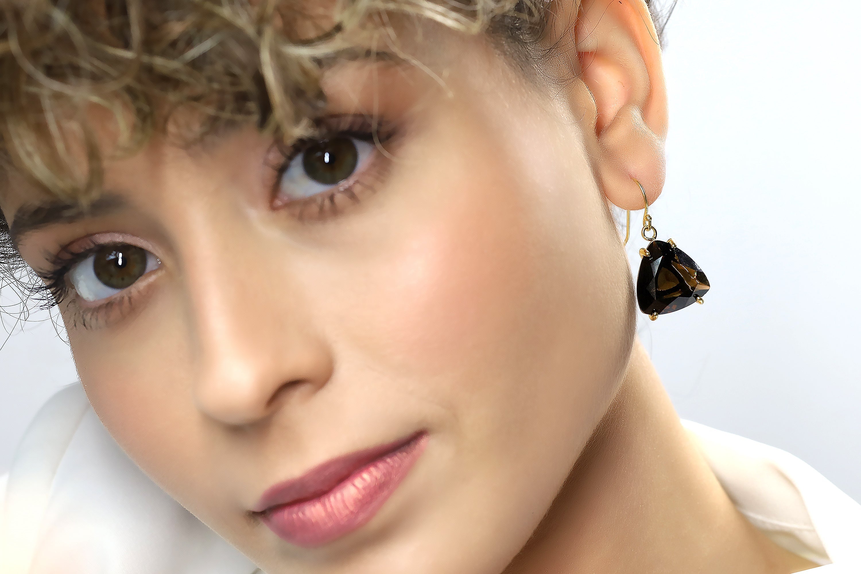 Smoky Quartz Gold Triangle Earrings Earrings Anemone Jewelry