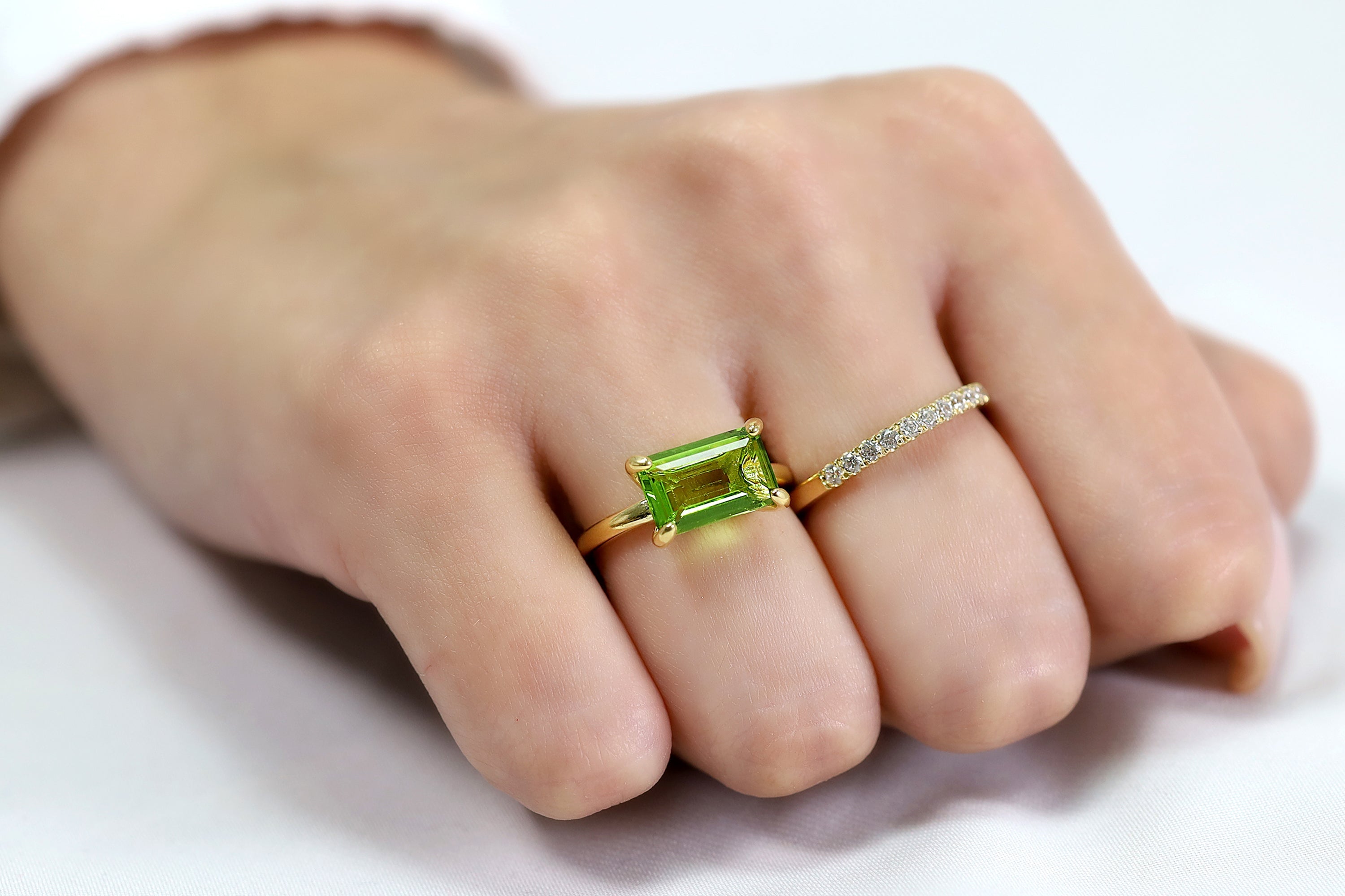 Rectangle Emerald Cut Peridot Solitaire Gold Ring Rings Anemone Unique