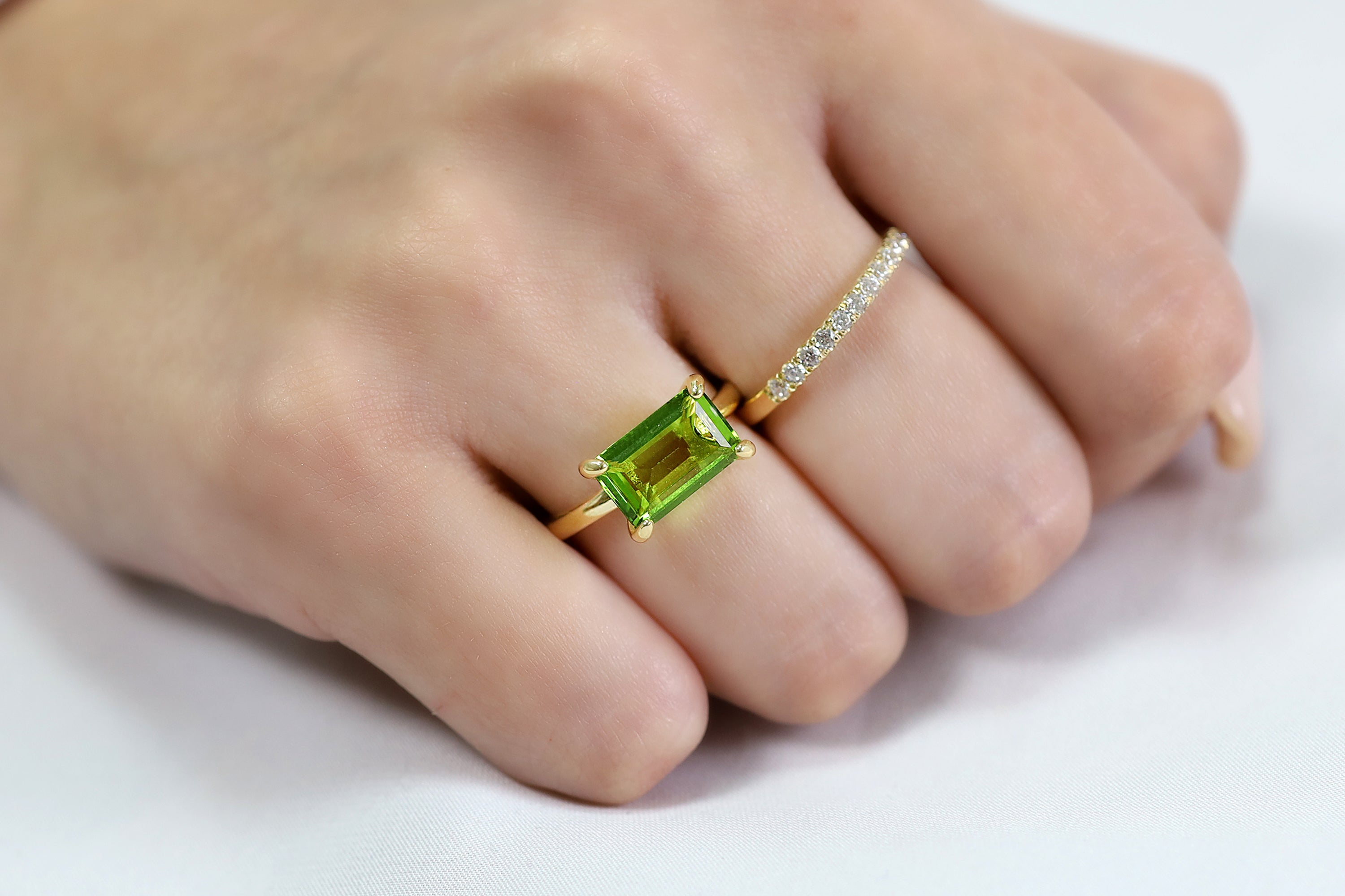 Rectangle Emerald Cut Peridot Solitaire Gold Ring Rings Anemone Unique