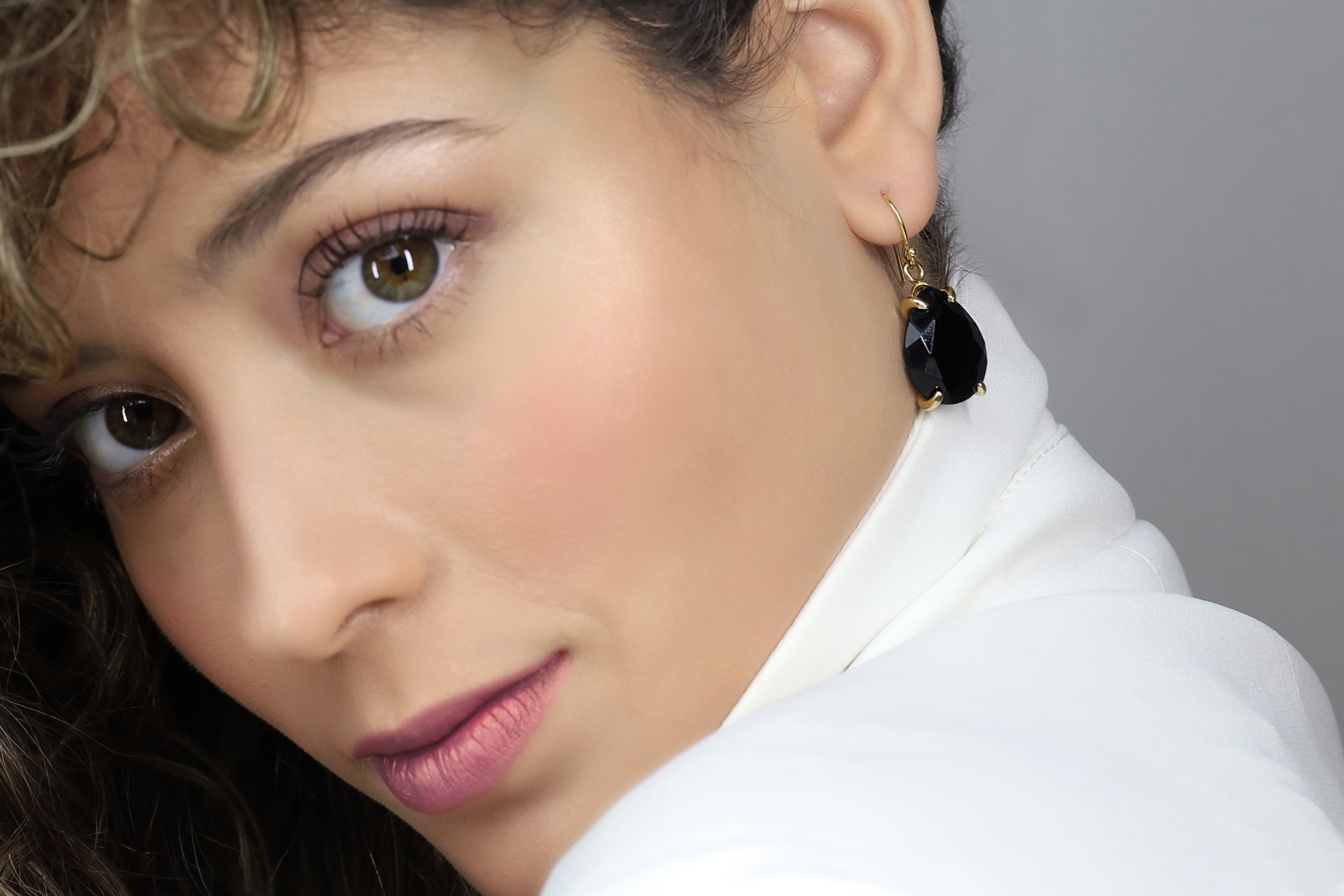 Pear Cut Black Onyx Large Statement Gold Dangle Teardrop Earrings Earrings Anemone Jewelry