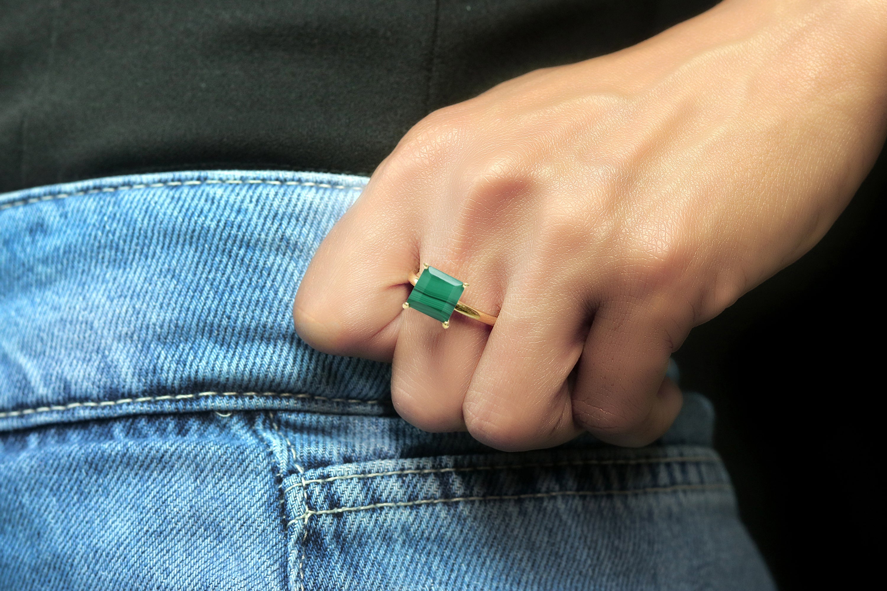 Rose Gold Square Malachite Ring Rings Anemone Unique