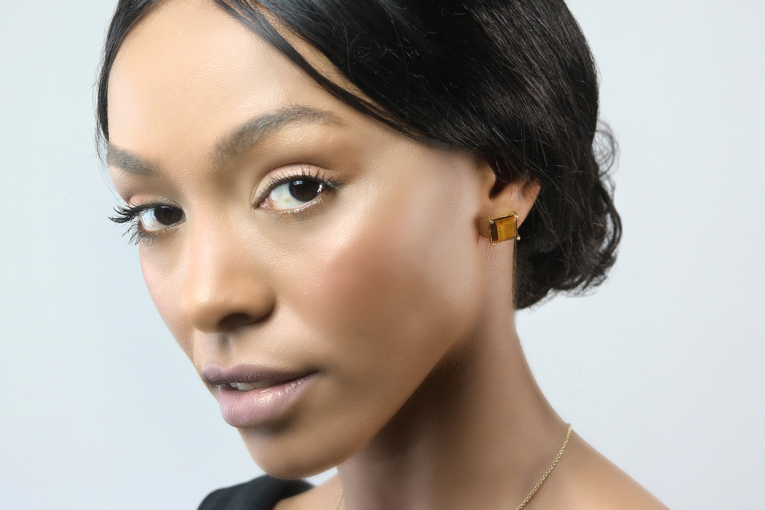 Square Brown Tiger Eye Earrings in Gold Earrings Anemone Unique