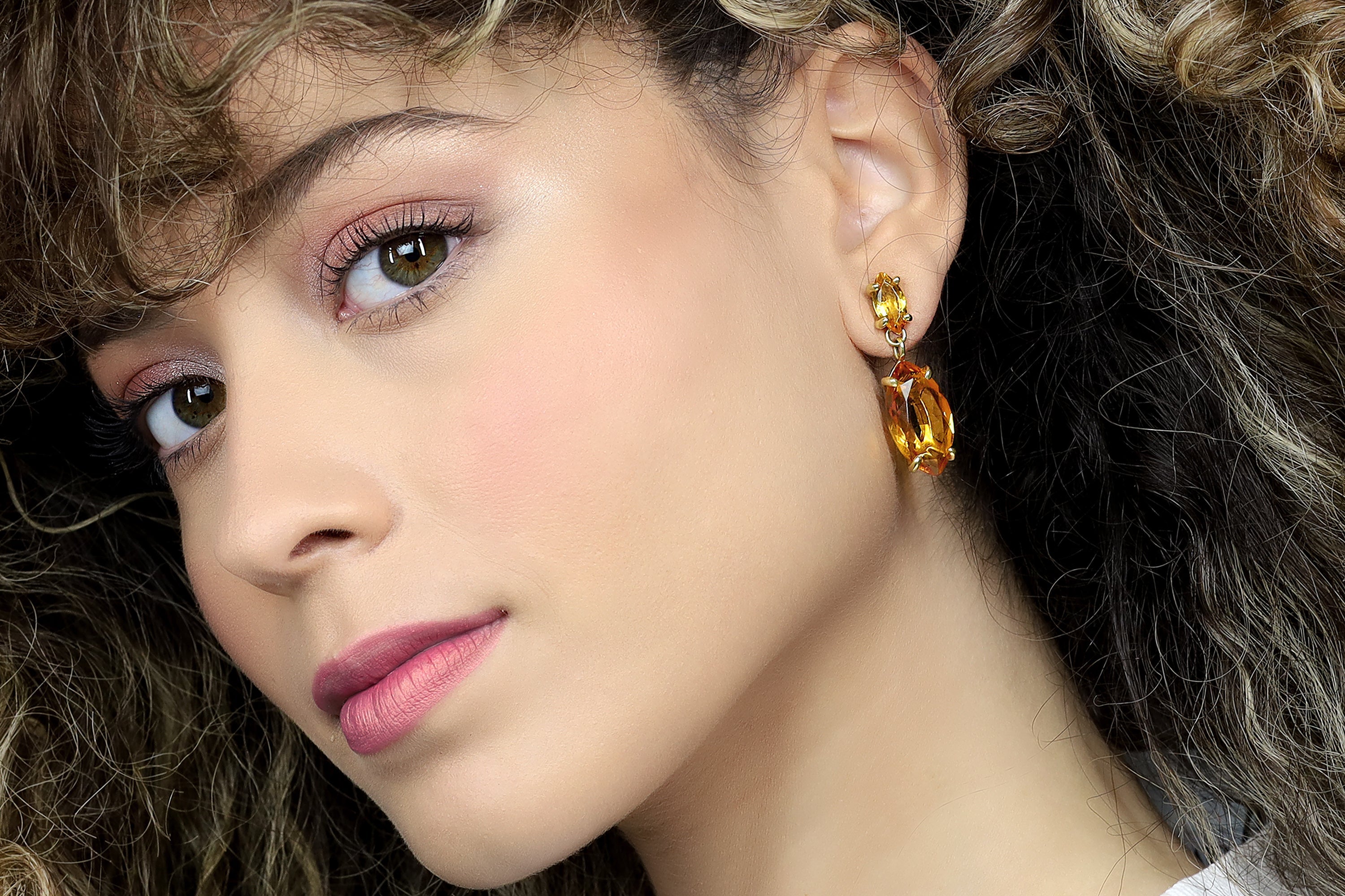 Long Marquise Cut Double Stone Citrine Gold Gemstone Earrings Earrings Anemone Jewelry