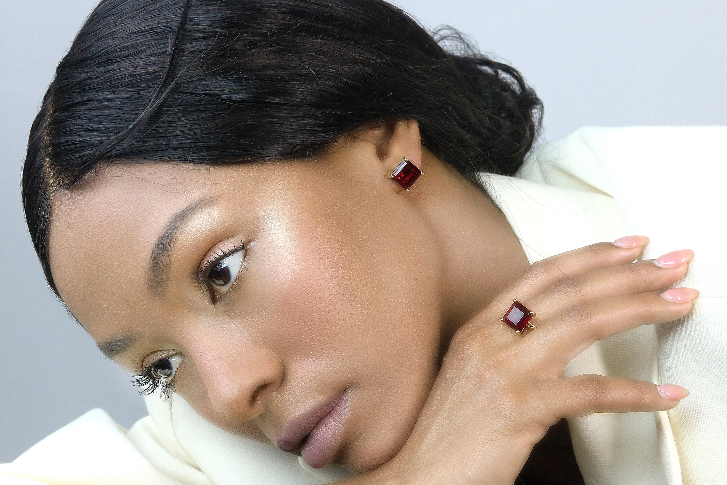 Vibrant Square Garnet Gold Earrings Earrings Anemone Unique