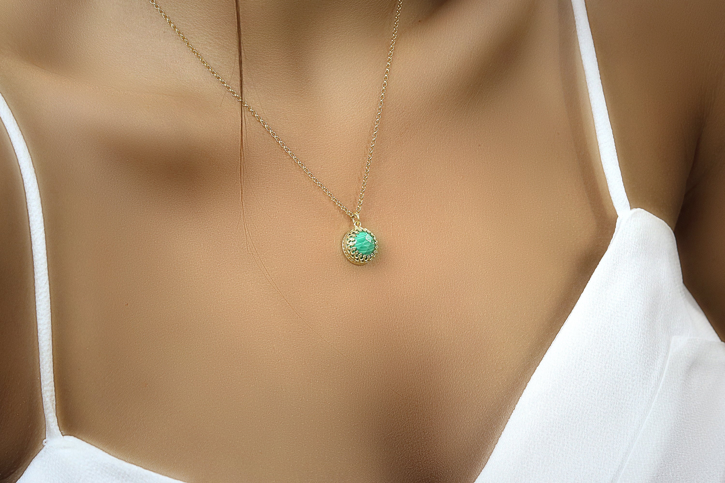 Round Malachite 14k Gold Filled Necklace necklaces Anemone Jewelry