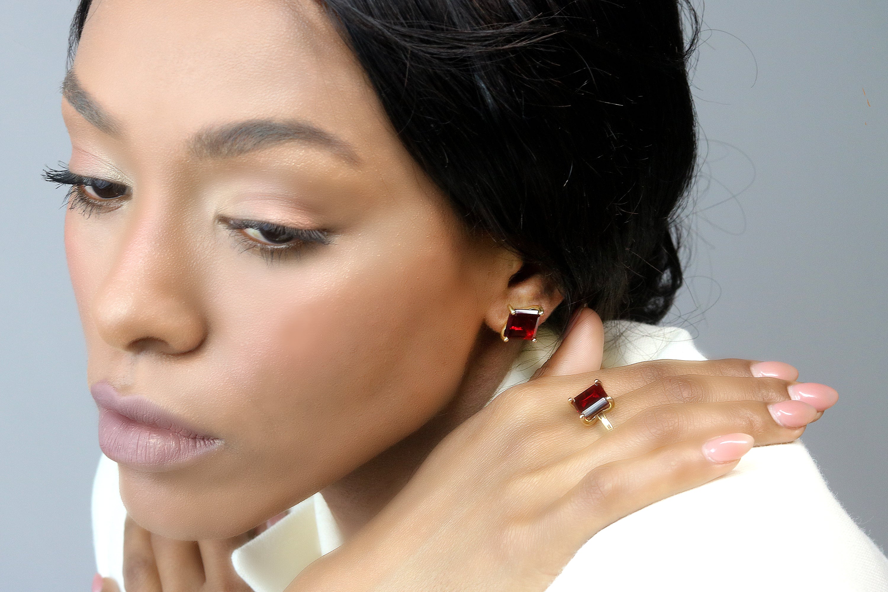 Vibrant Square Garnet Gold Earrings Earrings Anemone Unique