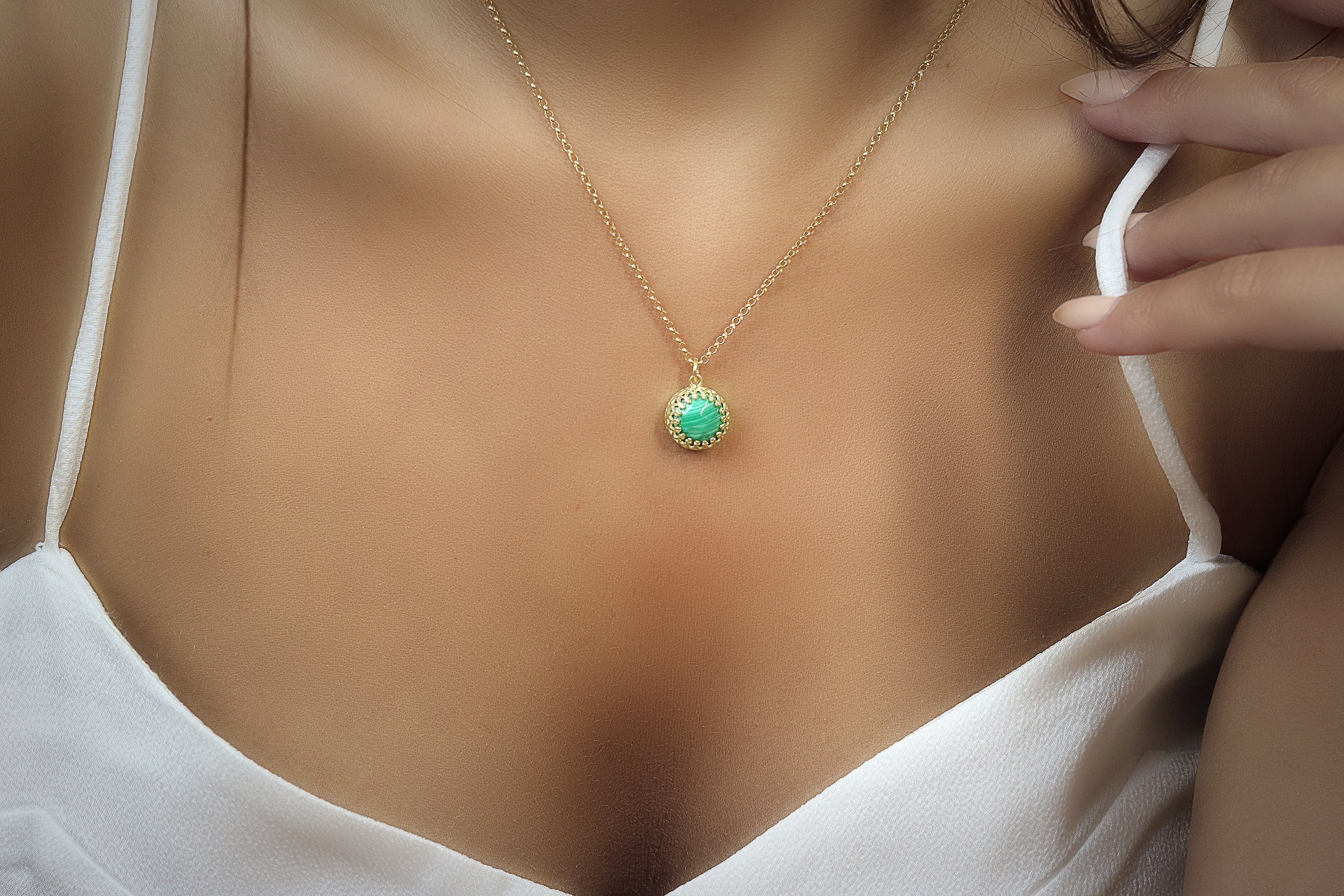 Round Malachite 14k Gold Filled Necklace necklaces Anemone Jewelry