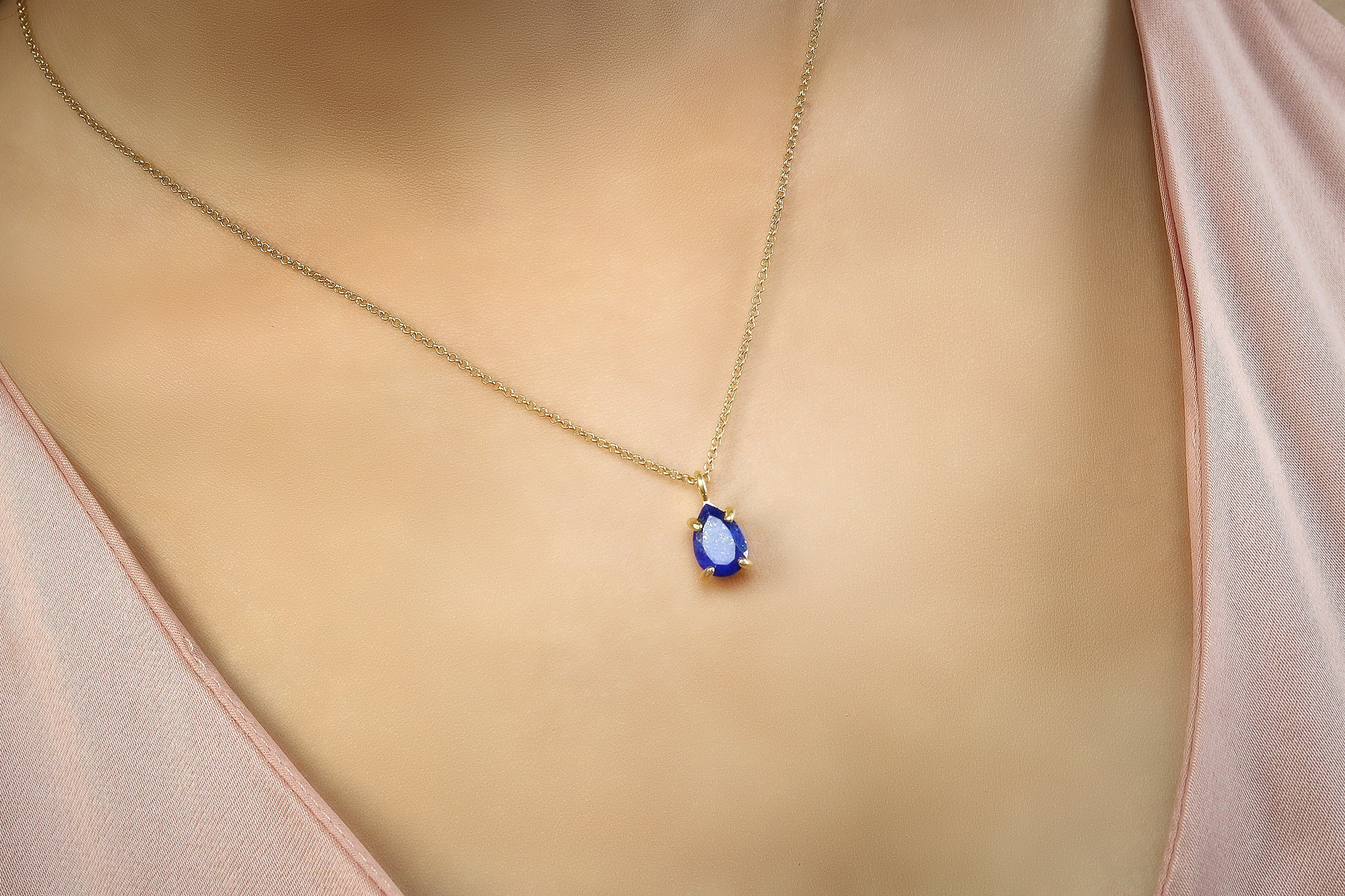 Pear Lapis Lazuli Pendant in Gold Necklace necklaces Anemone Unique