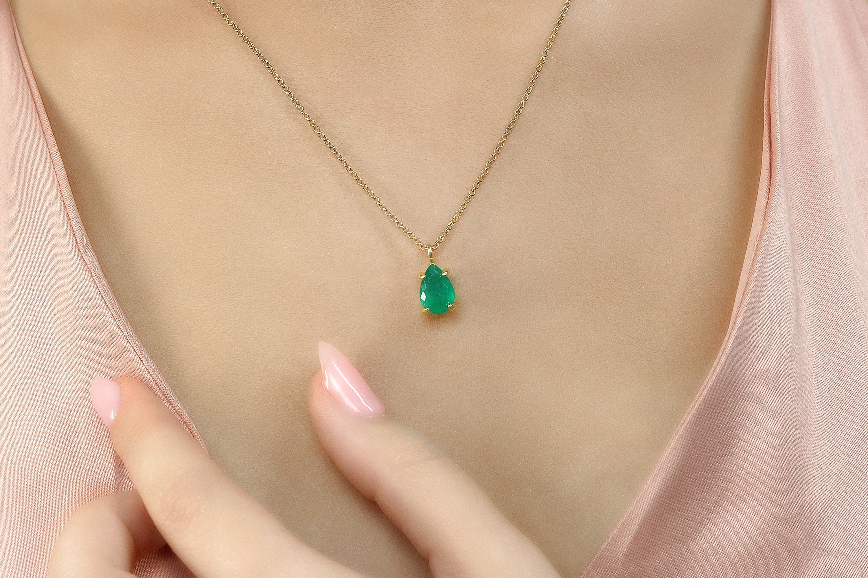 Delicate Pear Green Onyx Gold Necklace necklaces Anemone Unique