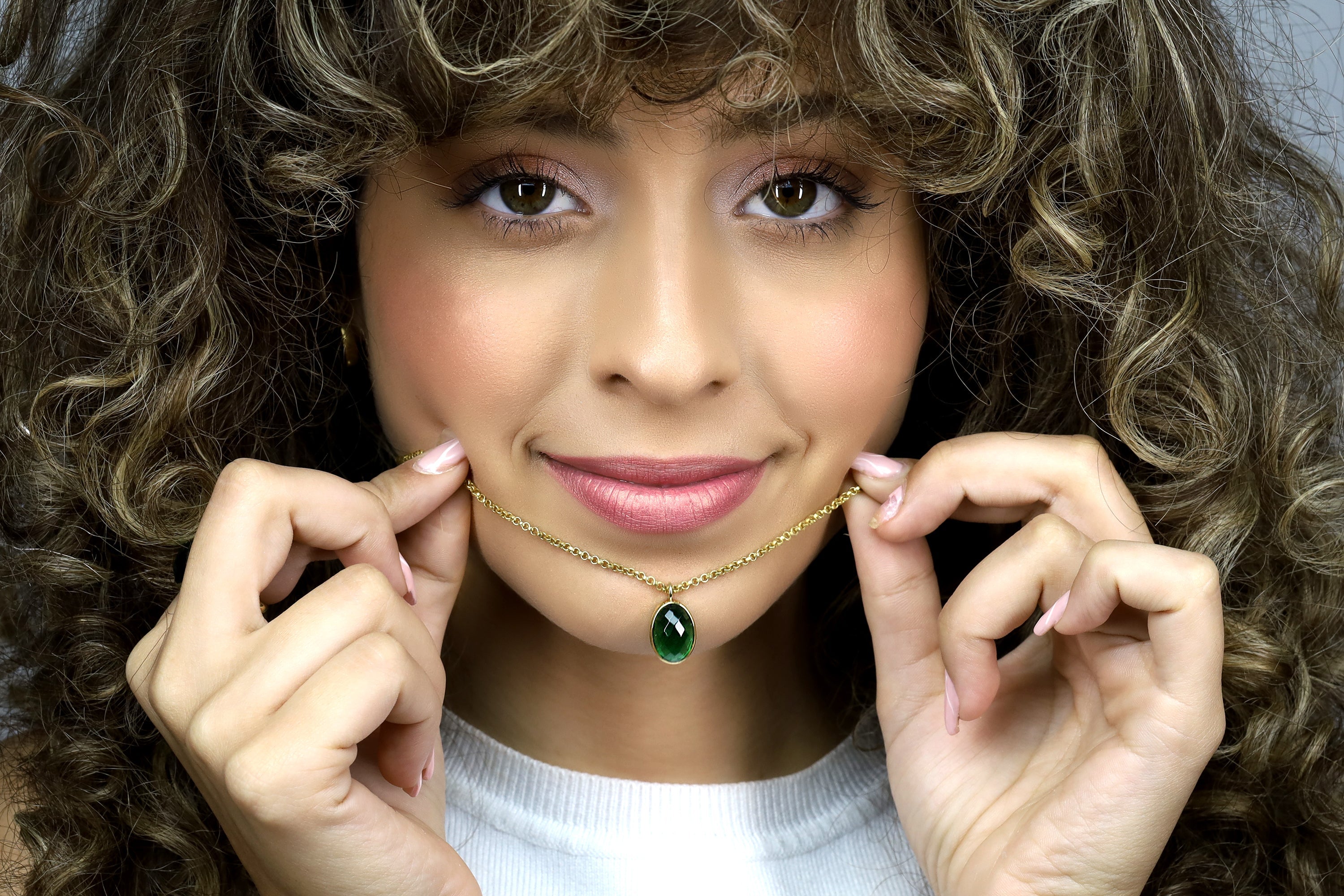 Oval Cut Emerald Bezel Set Gold Pendant Necklace necklaces Anemone Limited