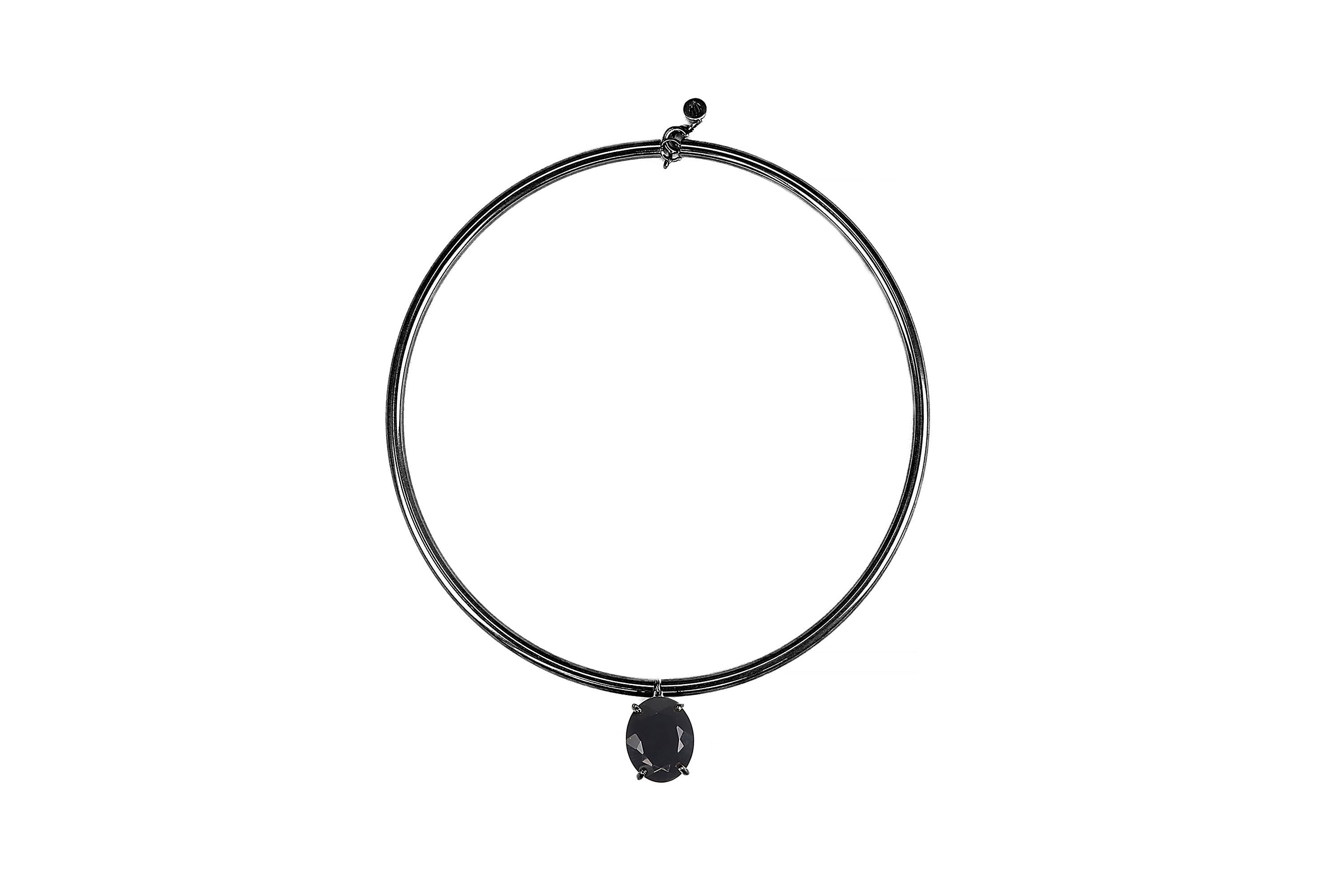 Black Onyx Oval Pendant Gold Tubes Necklace necklaces Anemone Jewelry