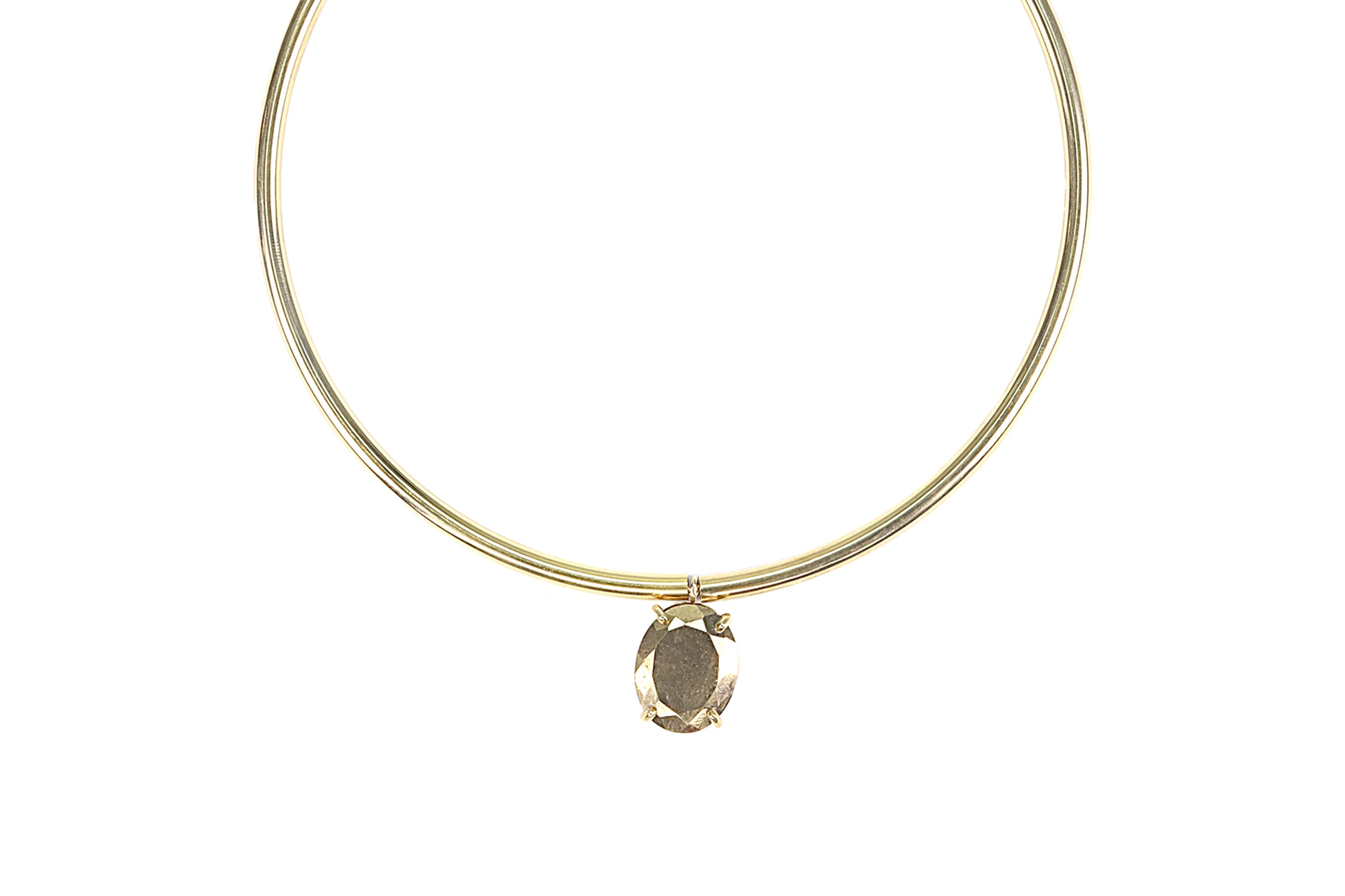 Tribal Necklace with Gold Tubes and Oval Cut Pyrite Gemstone Pendant necklaces Anemone Jewelry