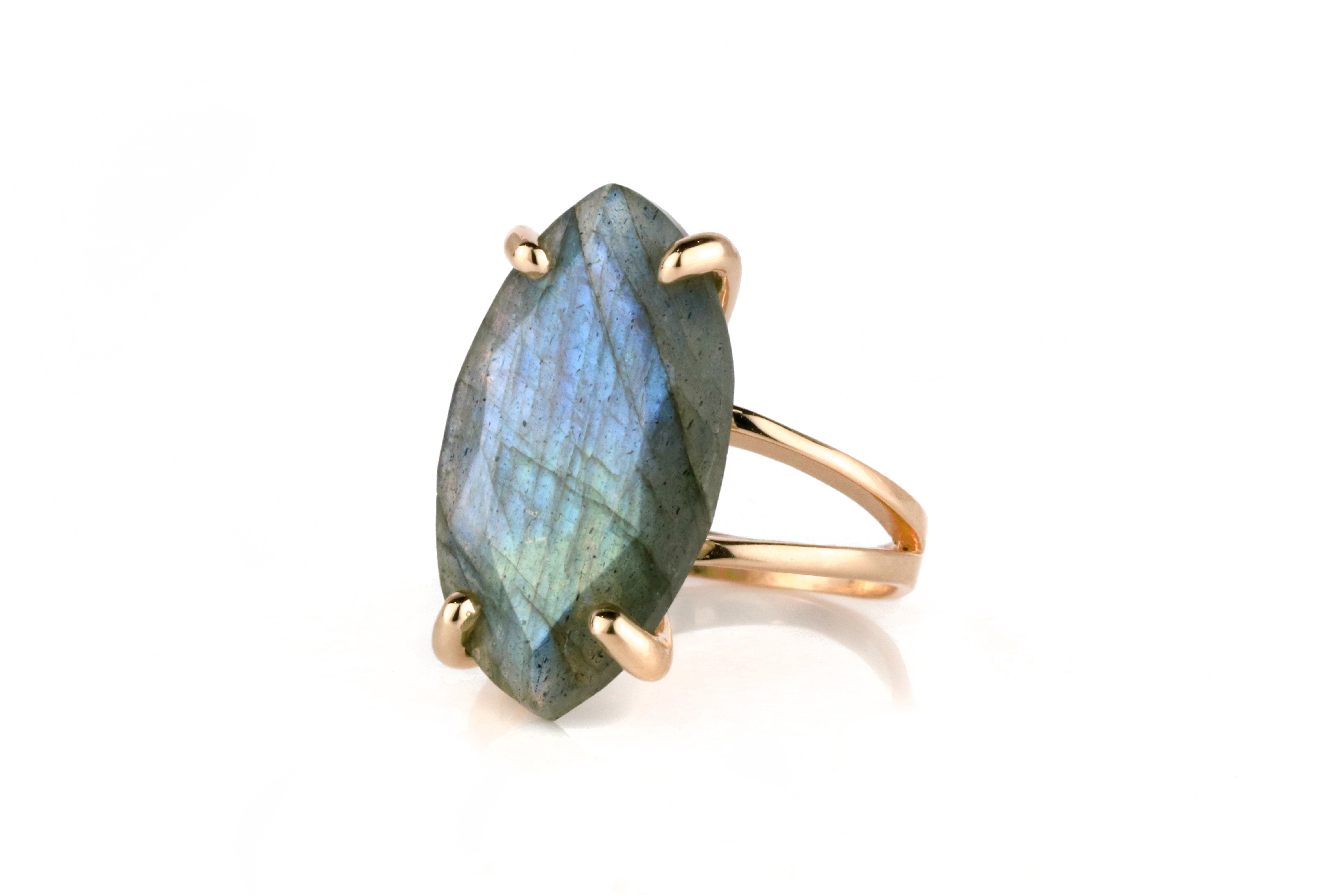 Unique Labradorite 14k Gold Cocktail Ring Rings Anemone Jewelry
