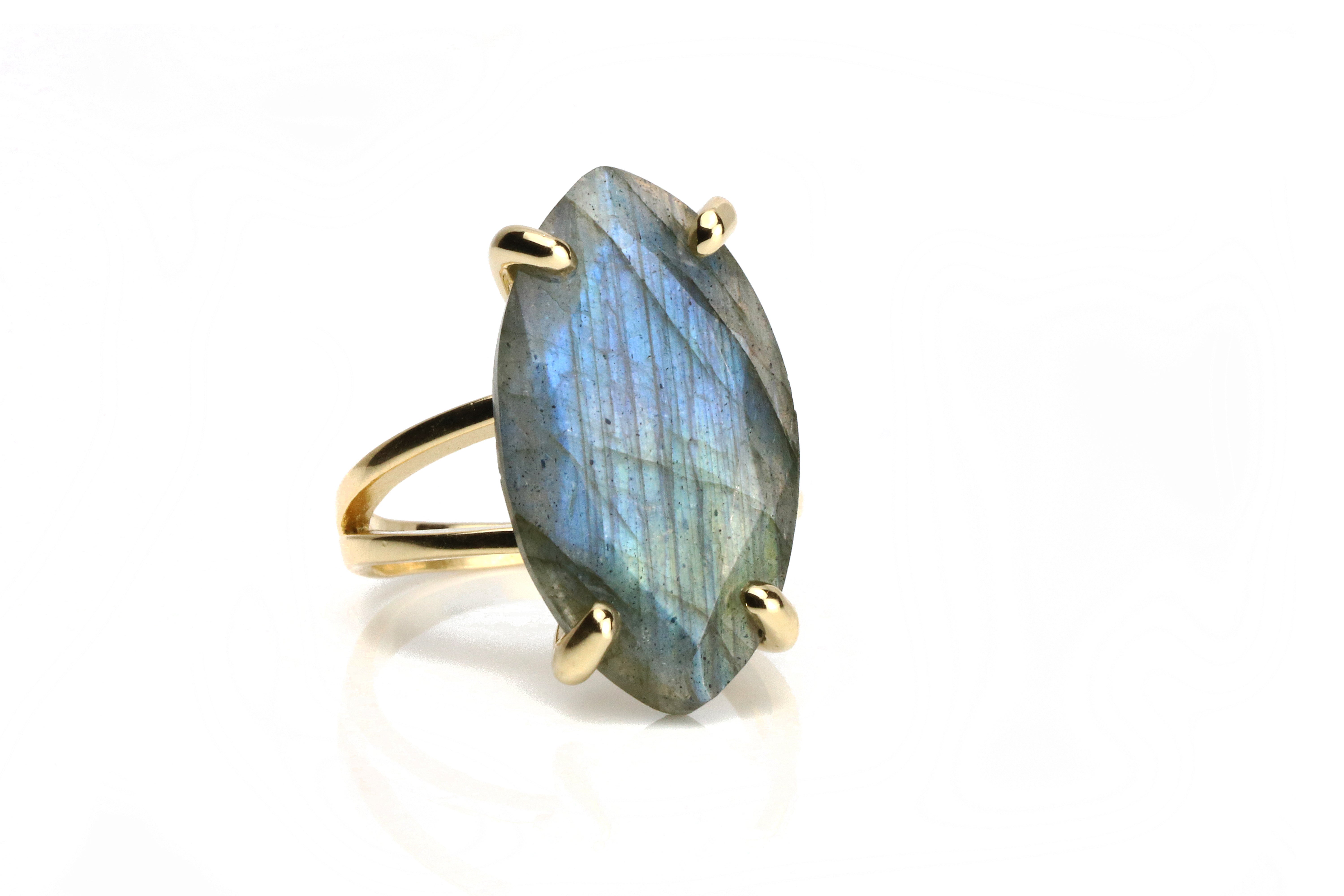 Unique Labradorite 14k Gold Cocktail Ring Rings Anemone Jewelry
