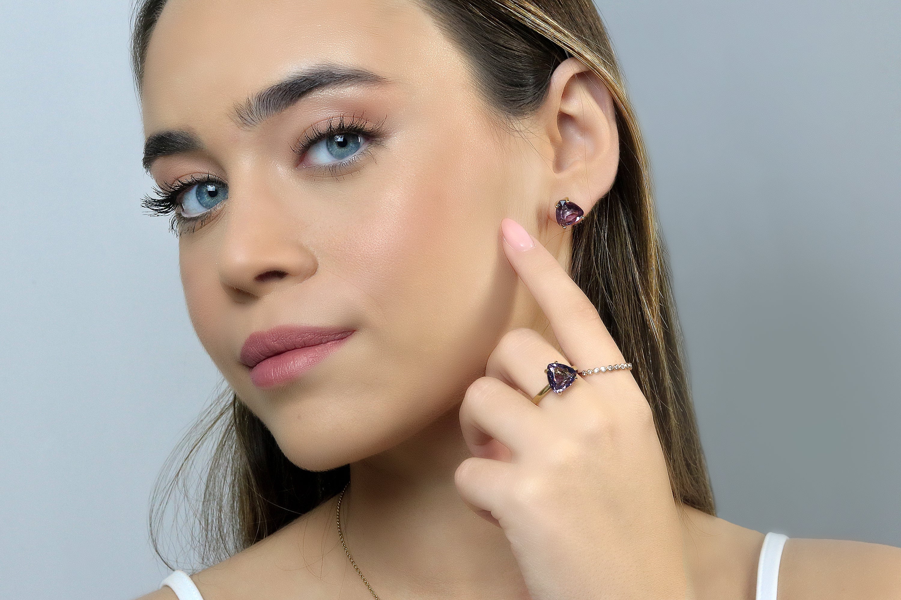 Gold Filled Purple Amethyst Trillion Earrings Earrings Anemone Unique