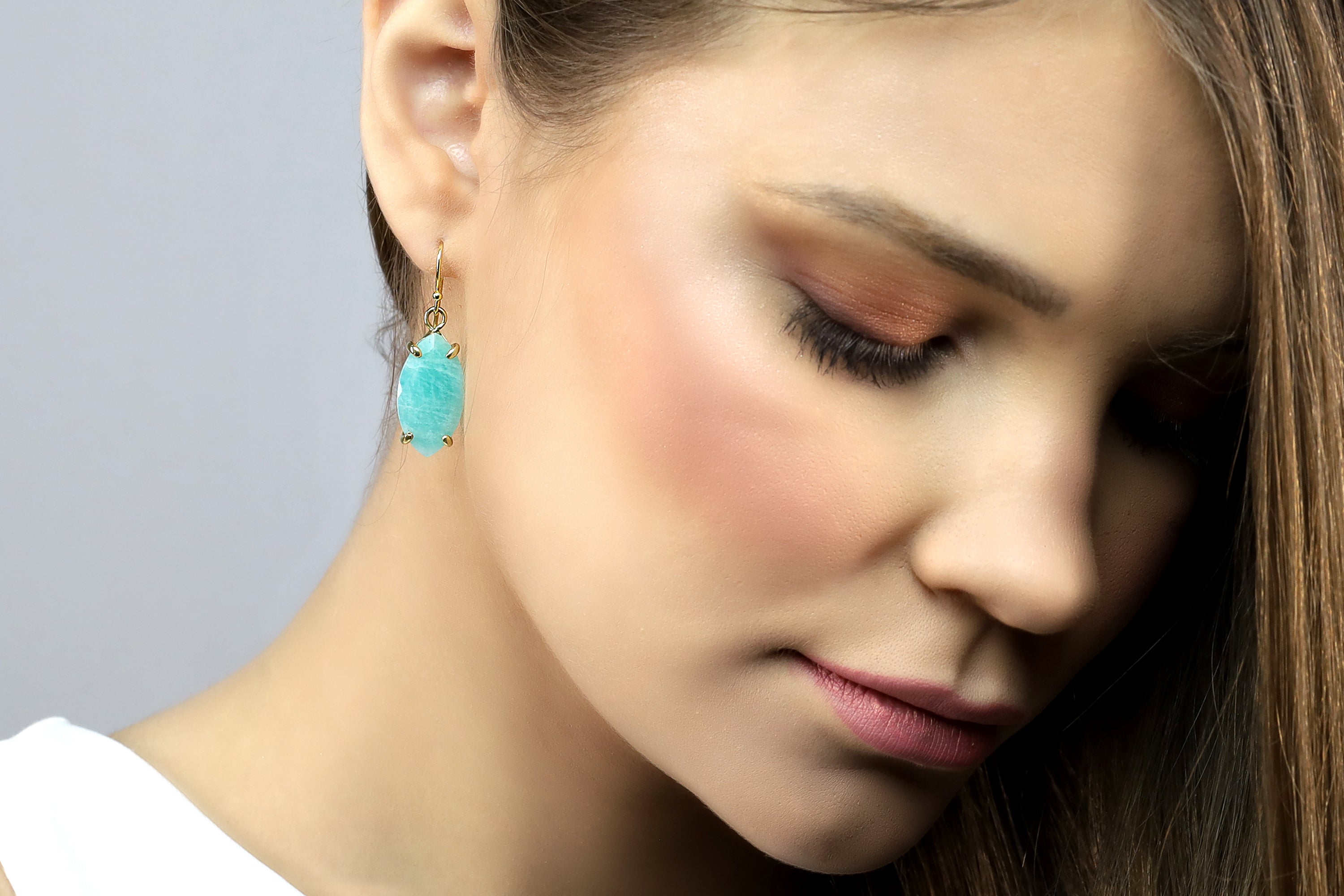 Marquise Cut Amazonite Dangle Gold Earrings Earrings Anemone Jewelry