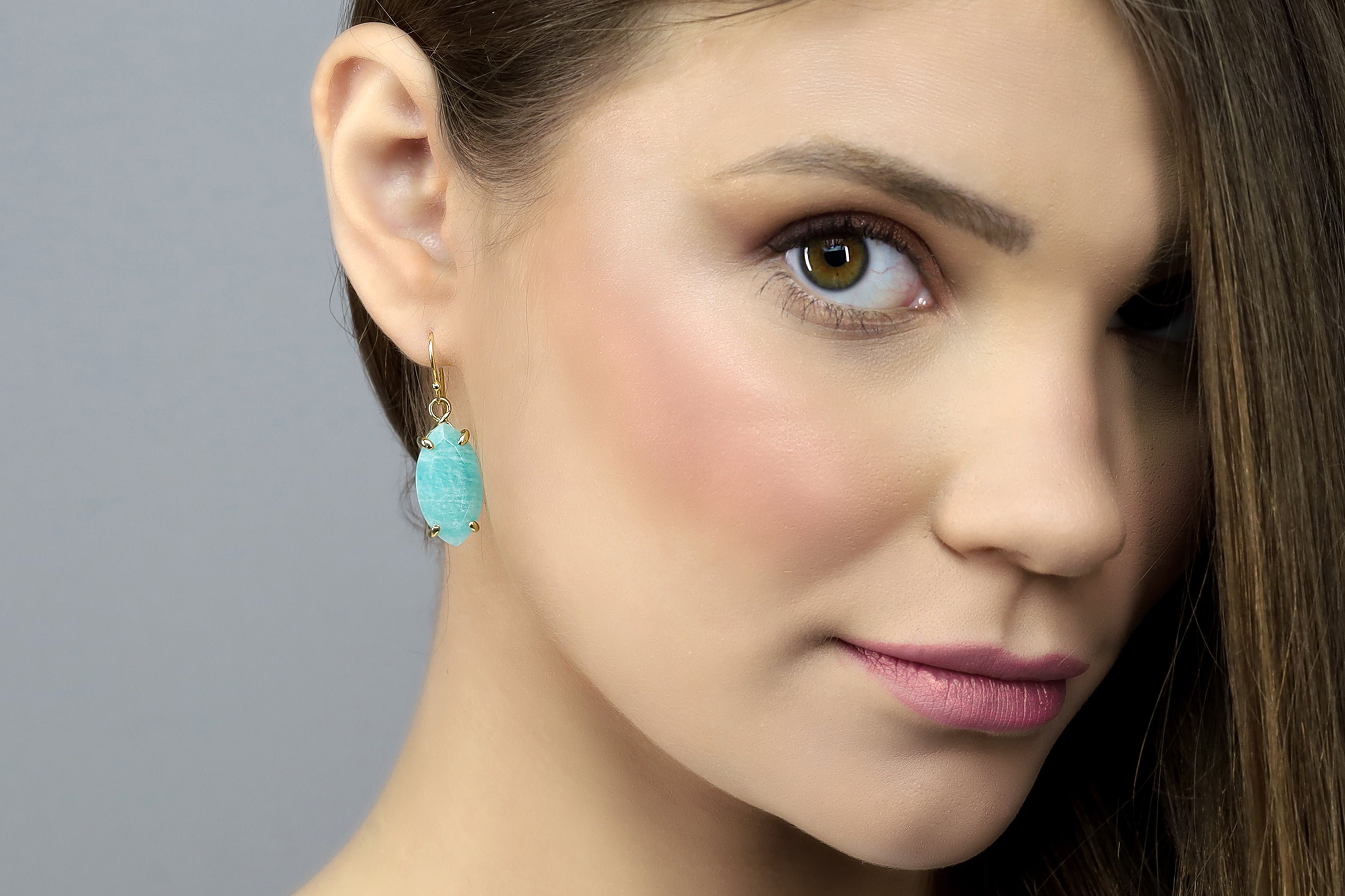 Marquise Cut Amazonite Dangle Gold Earrings Earrings Anemone Jewelry