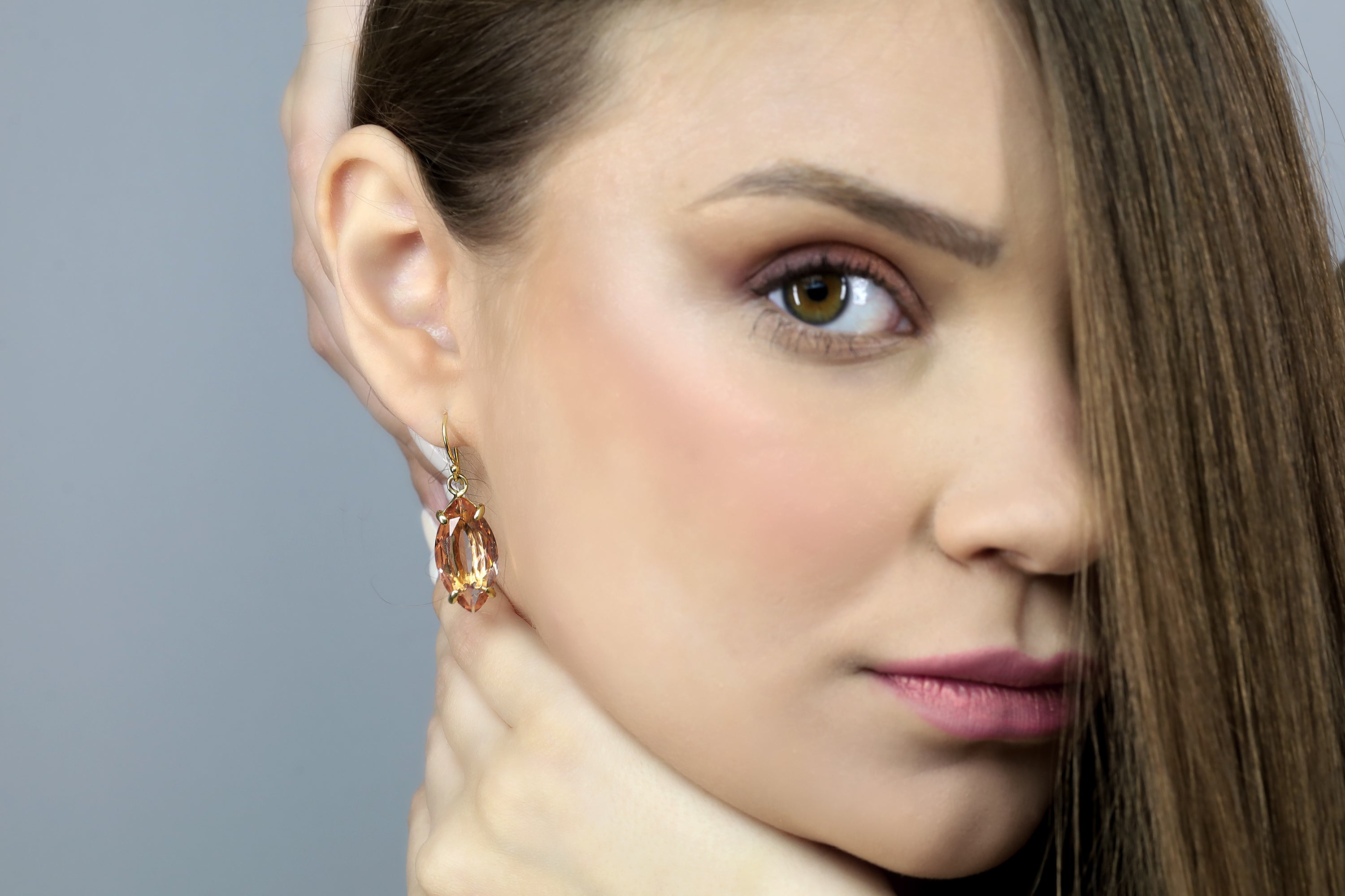 Marquise Morganite Gemstone Gold Earrings Earrings Anemone Jewelry