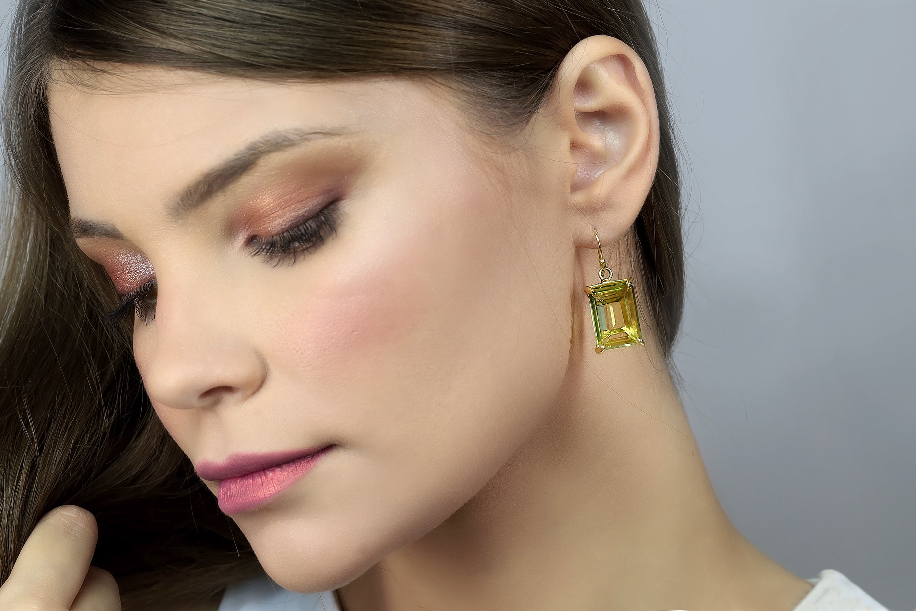 Gold Rectangle Lemon Quartz Earrings Earrings Anemone Jewelry