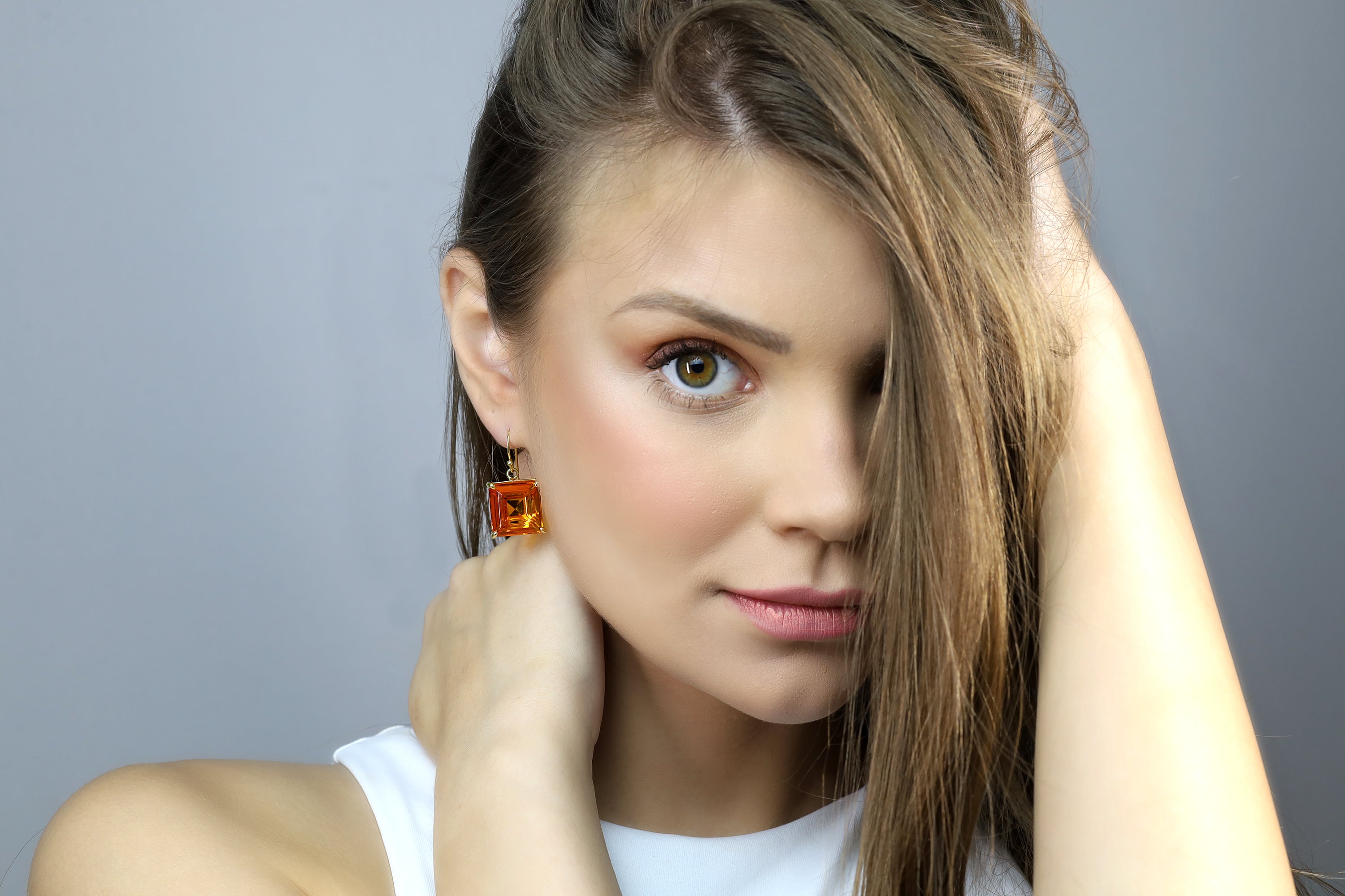 Square Princess Cut Citrine Gemstone Gold Earrings Earrings Anemone Jewelry