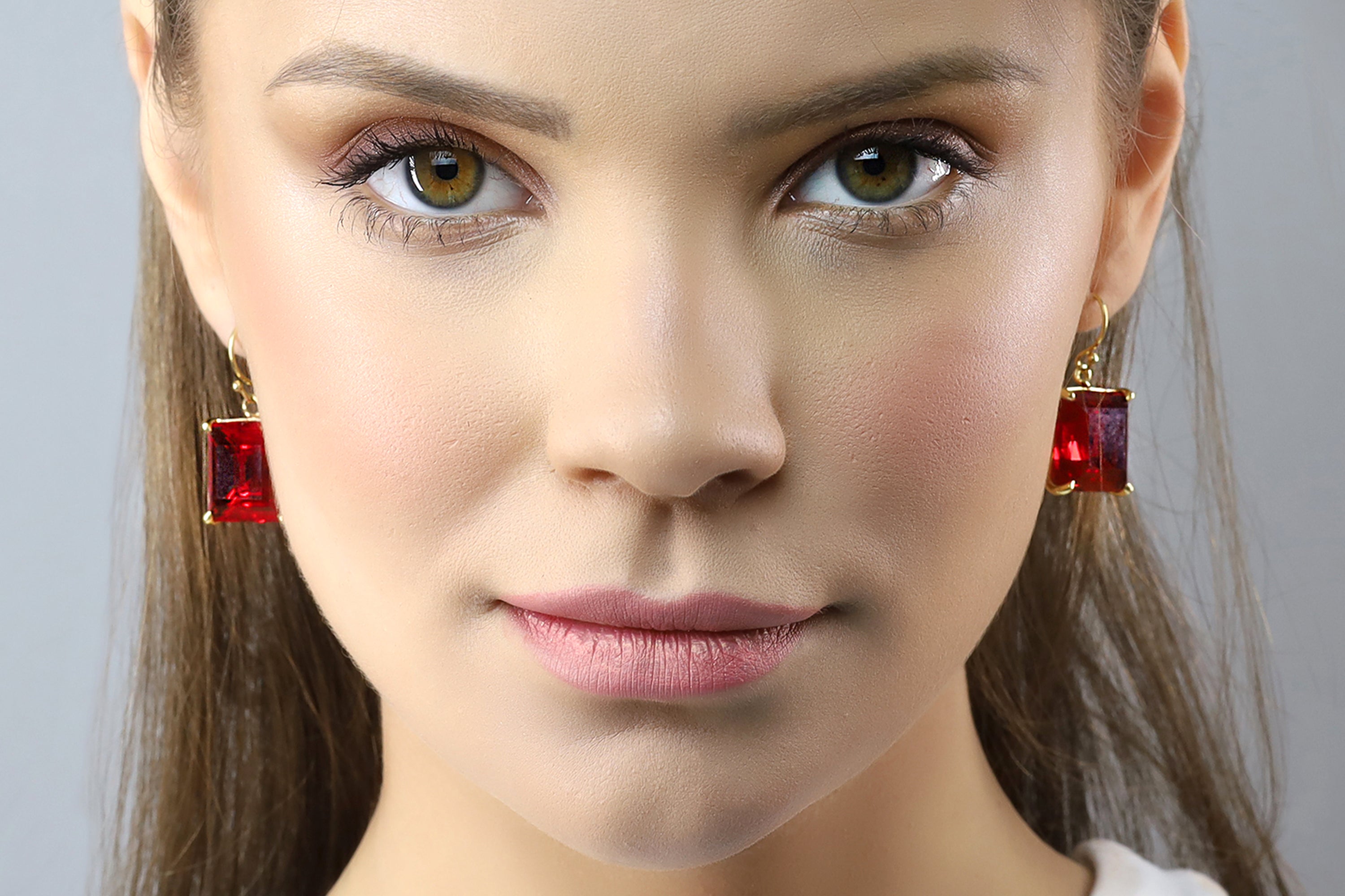 Princess Cut Square Shape Ruby Stone Gold Earrings Earrings Anemone Jewelry