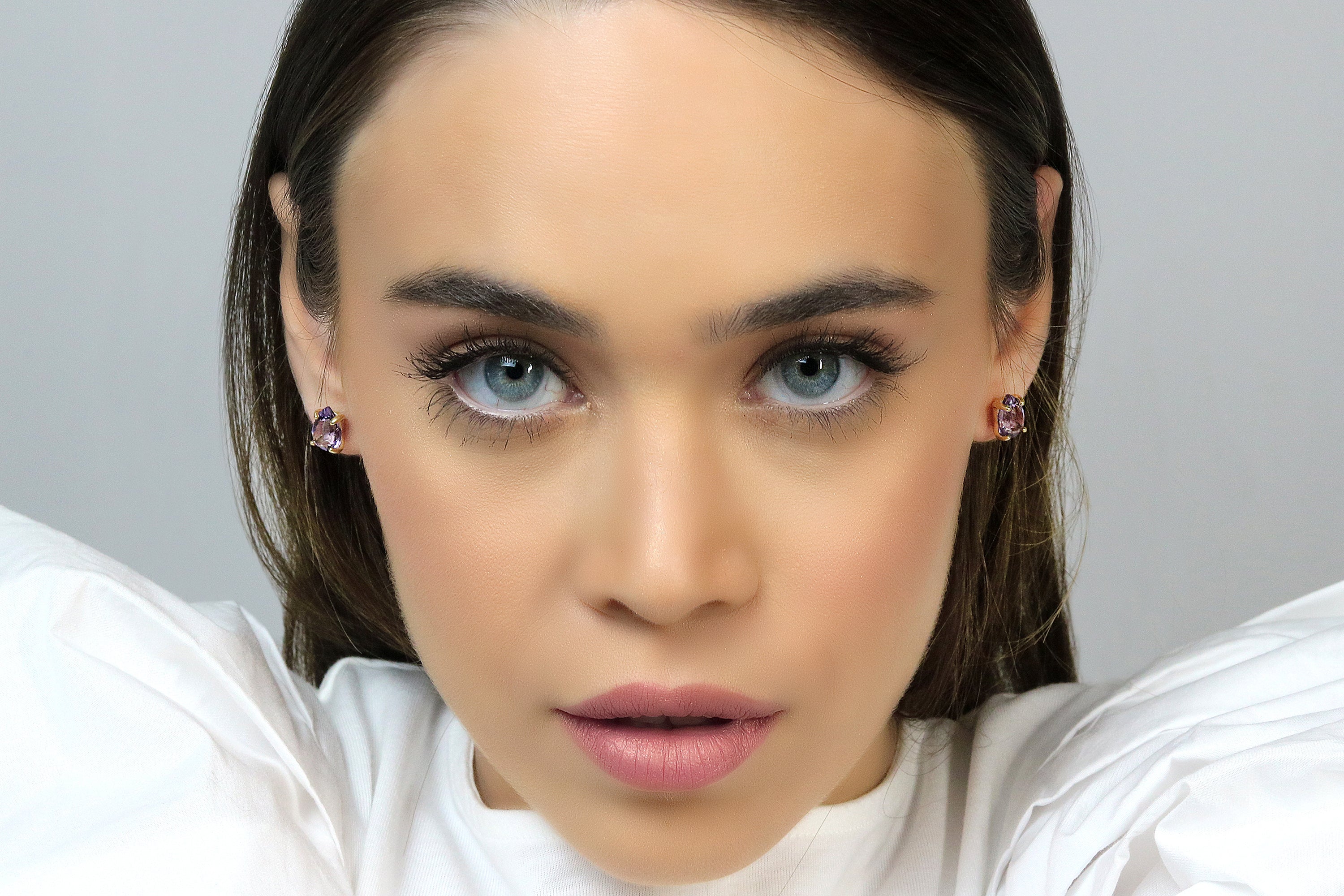 Handmade Amethyst Earrings in Rose Gold Earrings Anemone Unique