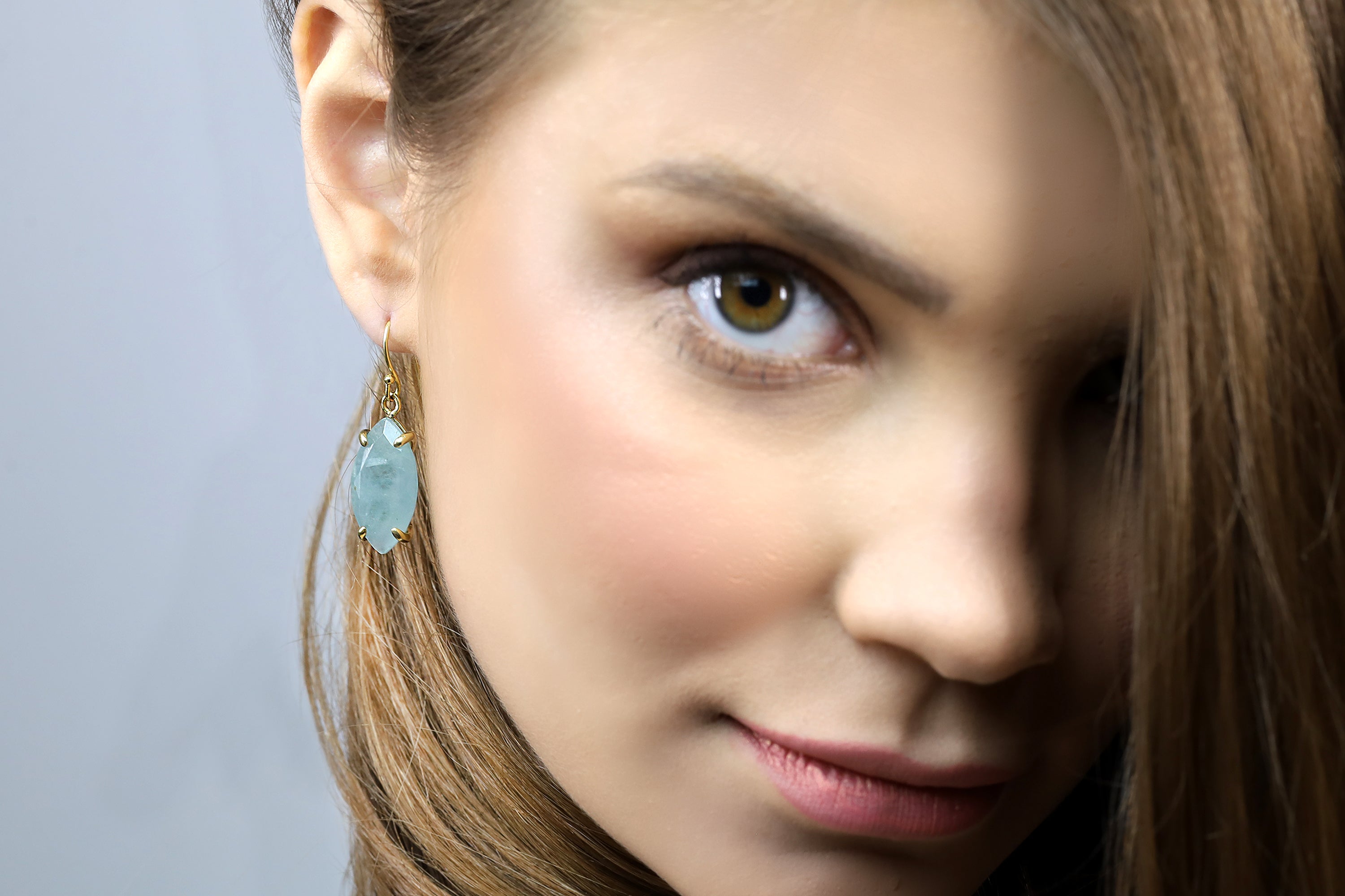 Marquise Cut Aquamarine Gemstone Gold Earrings Earrings Anemone Jewelry