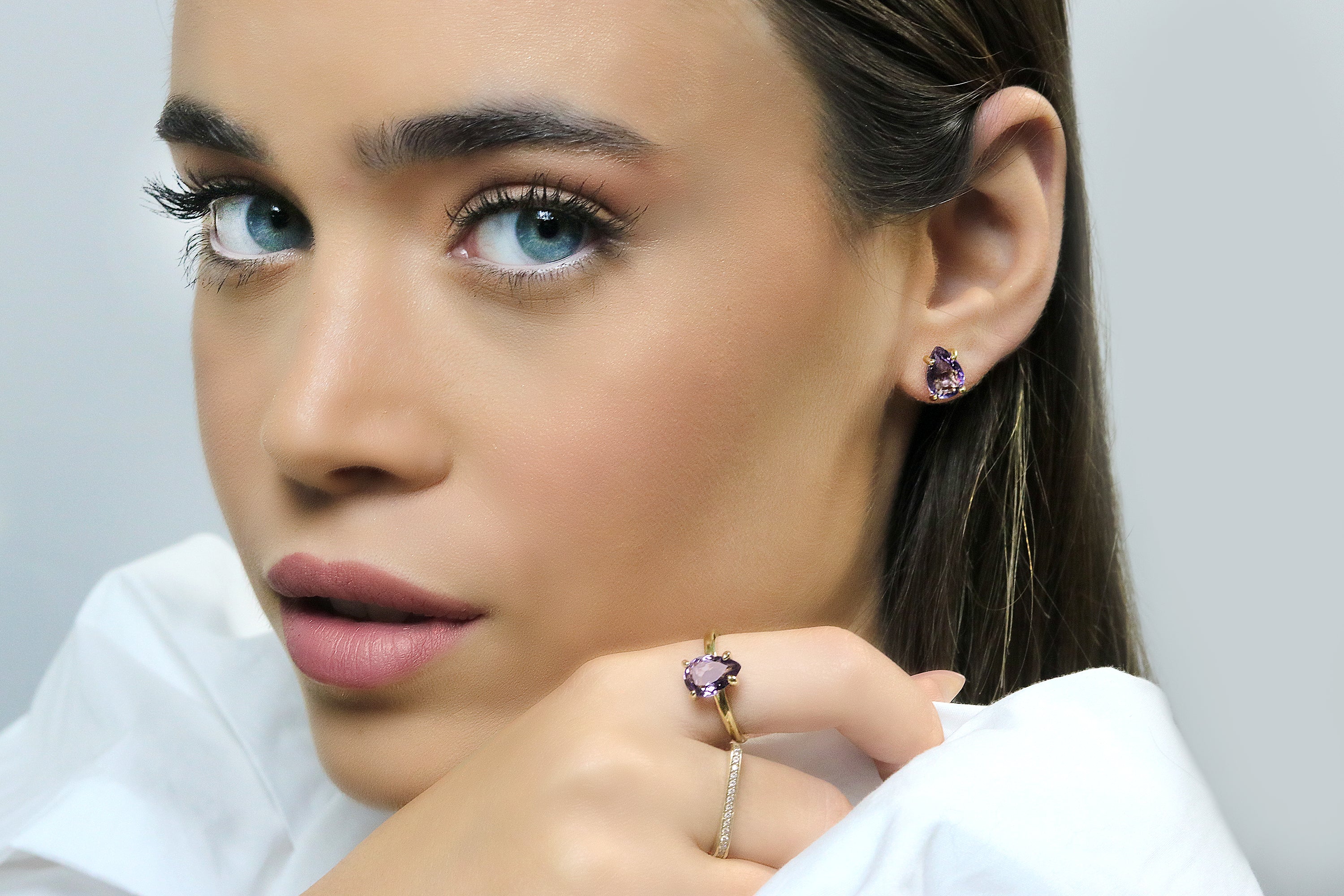 Handmade Amethyst Earrings in Rose Gold Earrings Anemone Unique