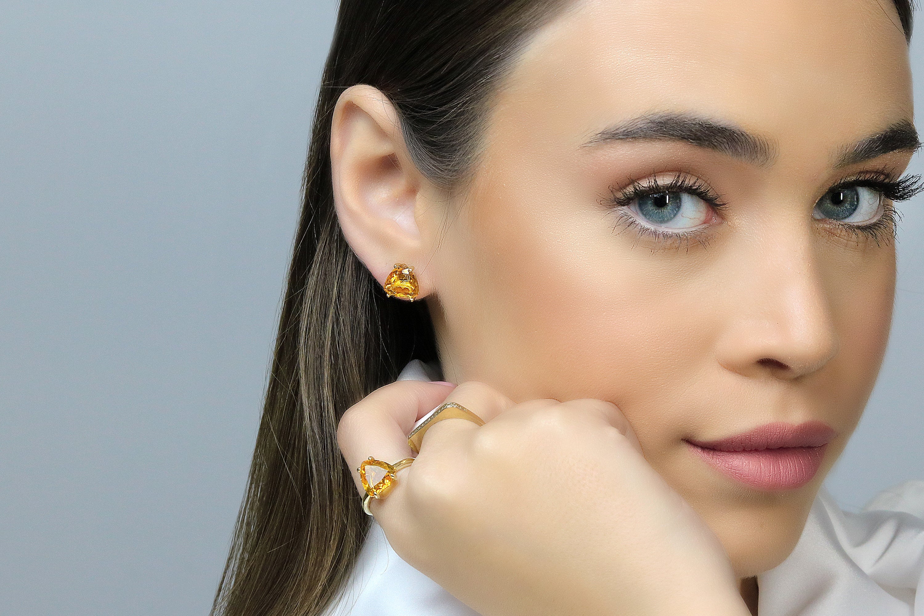 Lustrous Yellow Citrine Earrings in Gold Earrings Anemone Unique